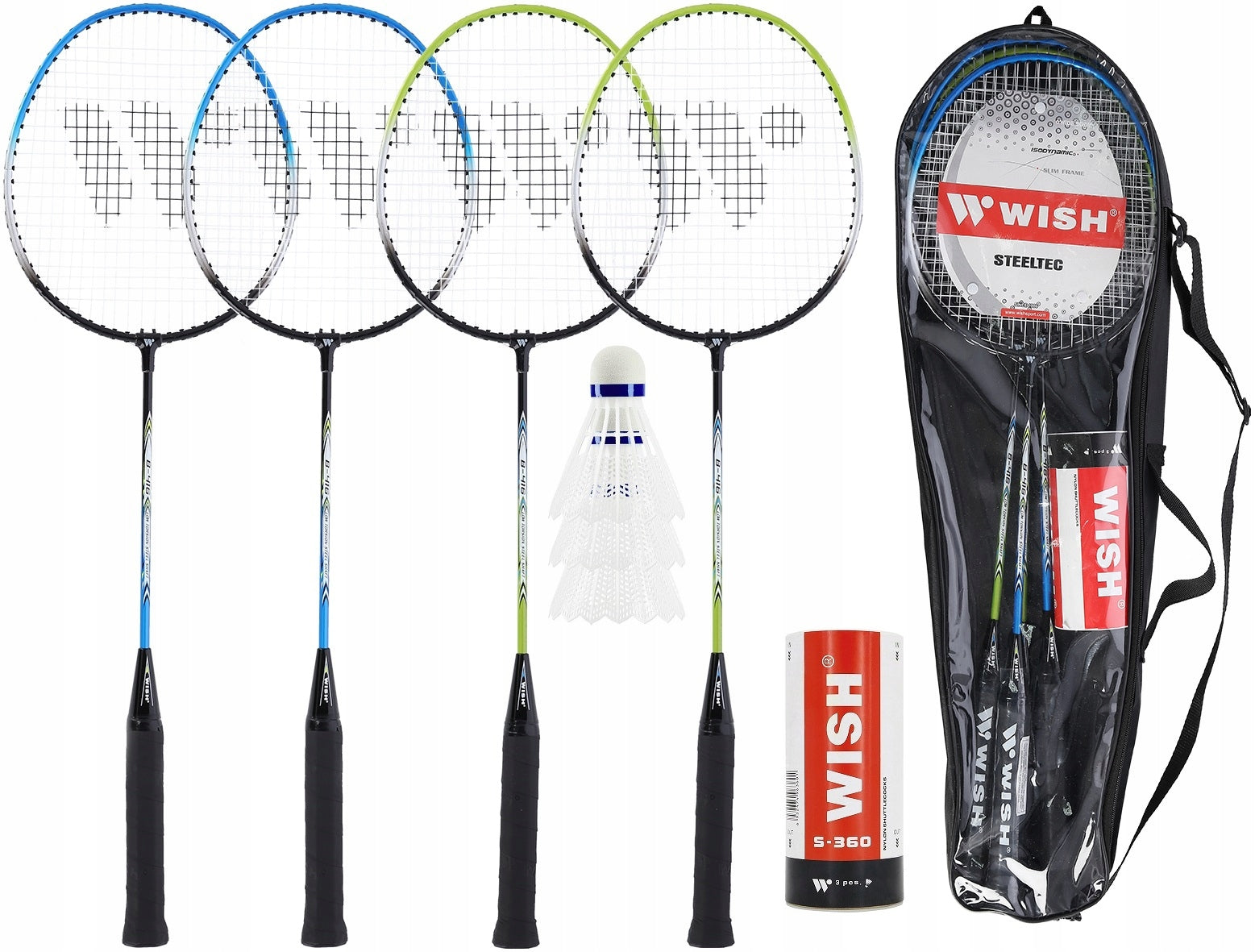 BADMINTON SET WISH 4 x RACKETS 3 x DARTS BAG