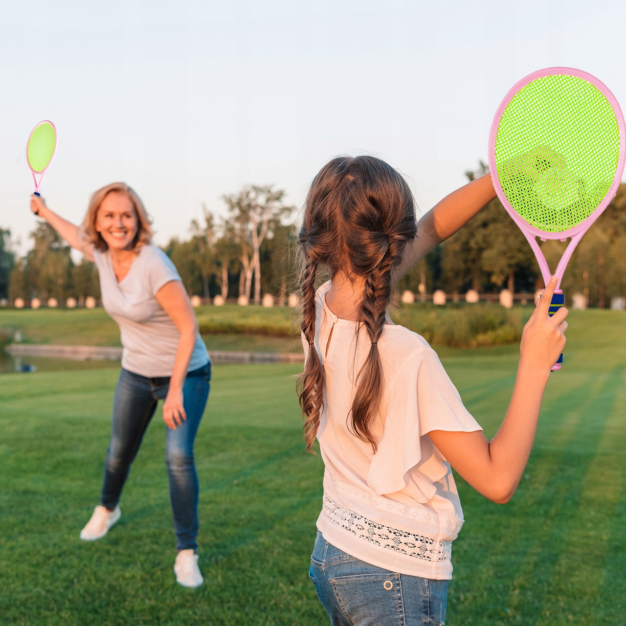 BADMINTON TENNIS SET RACKETS SHUTTLECOCK BEACH BALL FOR KIDS Color multicolor