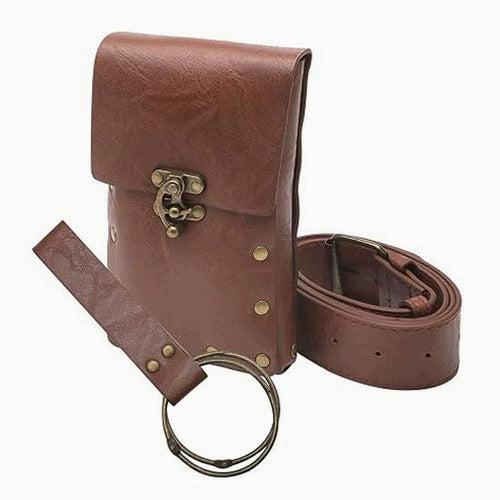 BAG MEDIEVAL LEATHER PU BROWN BELT SET FOR WOMAN