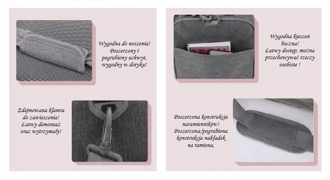 BAG TRANSPORTER FOR ANIMALS 45x30x30cm GREY Additional features large air vents