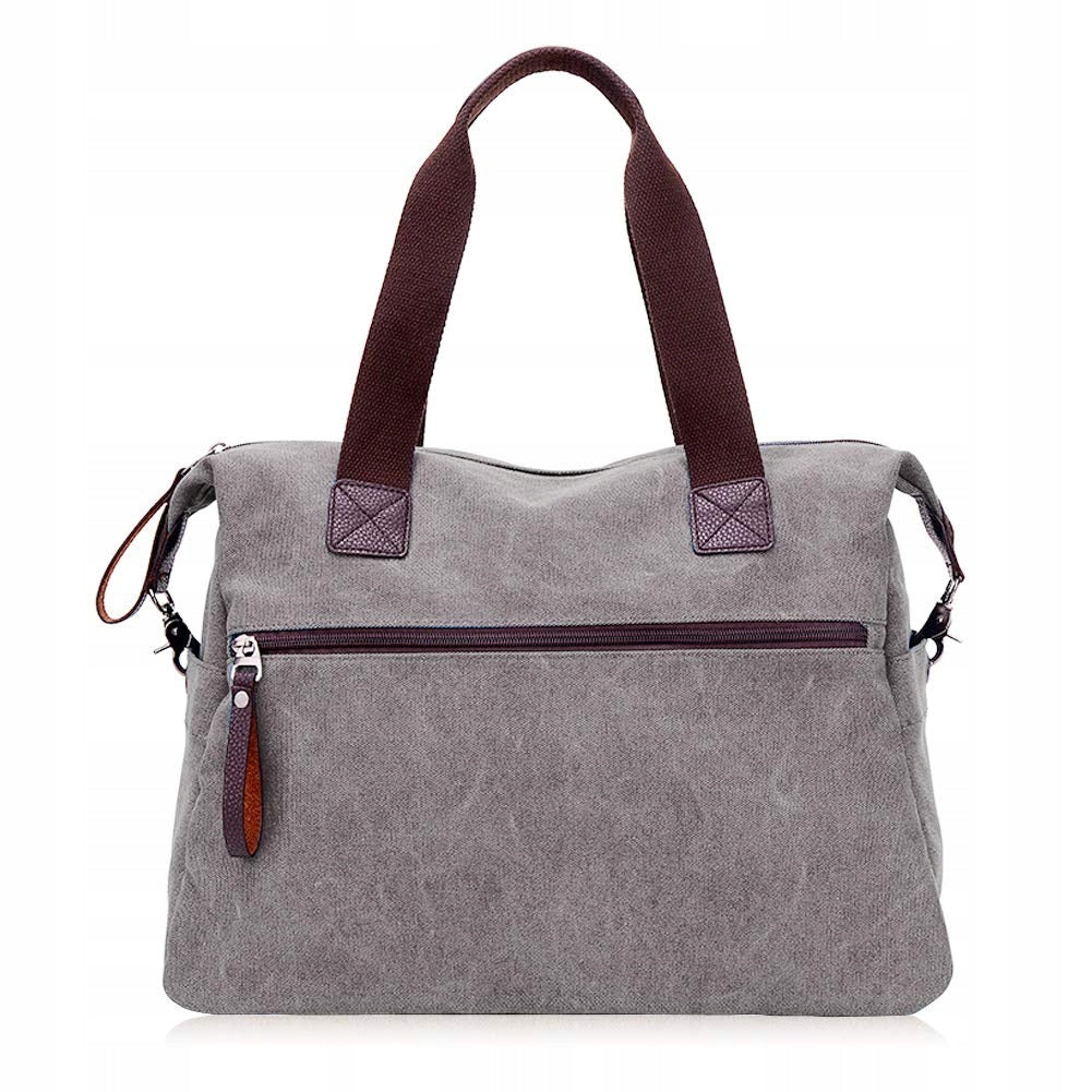 BAG WOMEN'S BAG ROOMY CANVAS HANDLE STRAP NLYEFA GREY Color shades of brown and beige shades of gray and silver