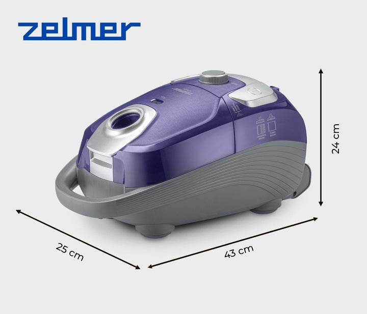 BAGGED VACUUM CLEANER ZELMER TOMEK TRADITIONAL HEPA FILTER ULTRA QUIET 64dB 800W Dominant color purple