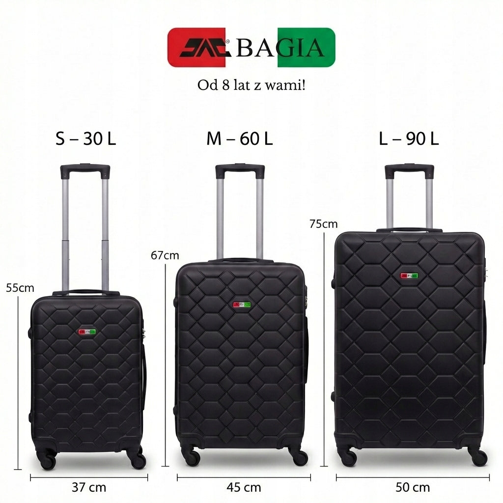 BAGIA AMSTERDAM SET SUITCASE SET 3 PIECES TRAVEL LUGGAGE ABS SUITCASES Brand Bagia