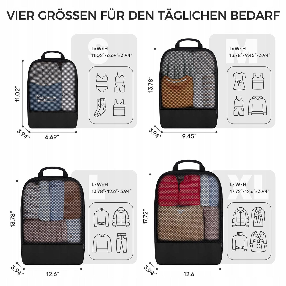 BAGLHER Luggage Organizer Compression 5 Pcs Black Saves Space Packaging status original