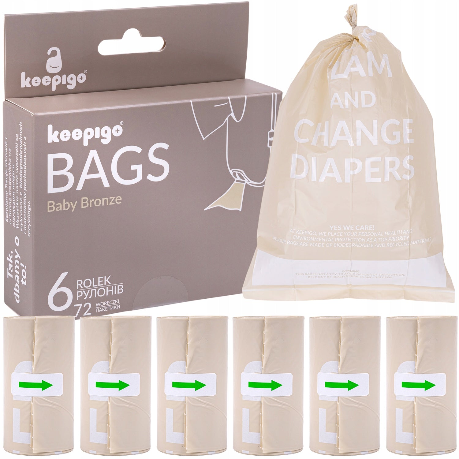 BAGS FOR USED BIODEGRADABLE DIAPERS 6 ROLLS 72 PCS KEEPIGO BAGS