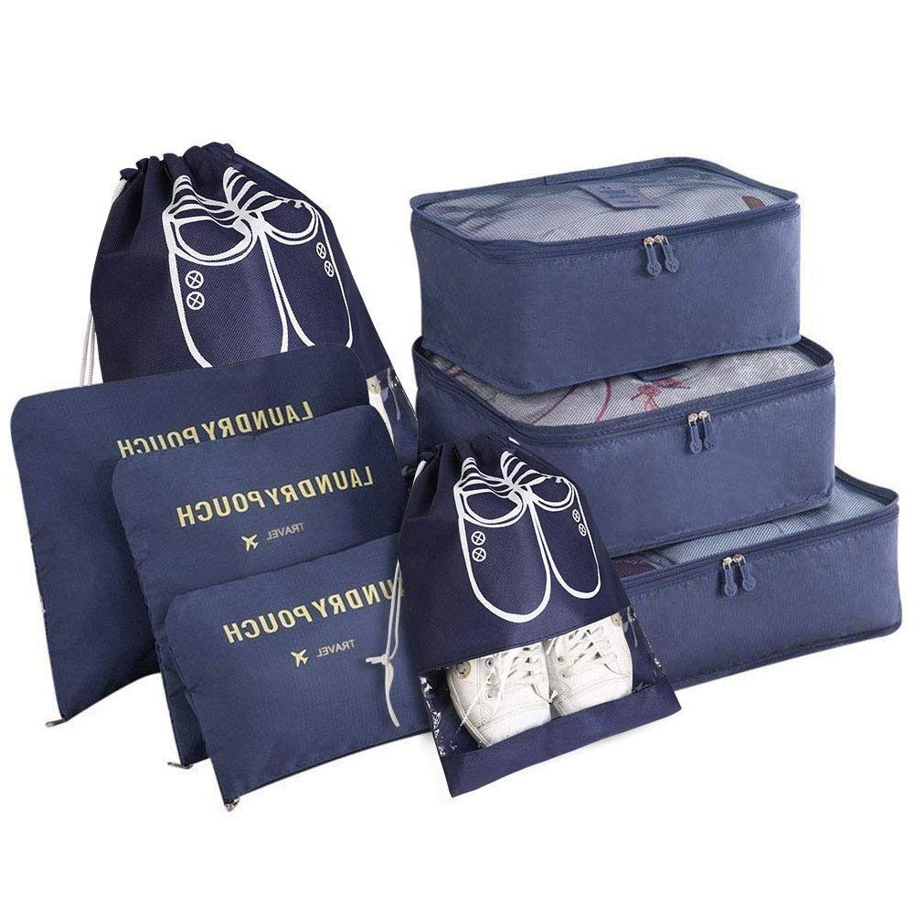 BAGS TRAVEL ORGANIZERS CUBES PACKING UNDERWEAR SHOES NAVY BLUE SET