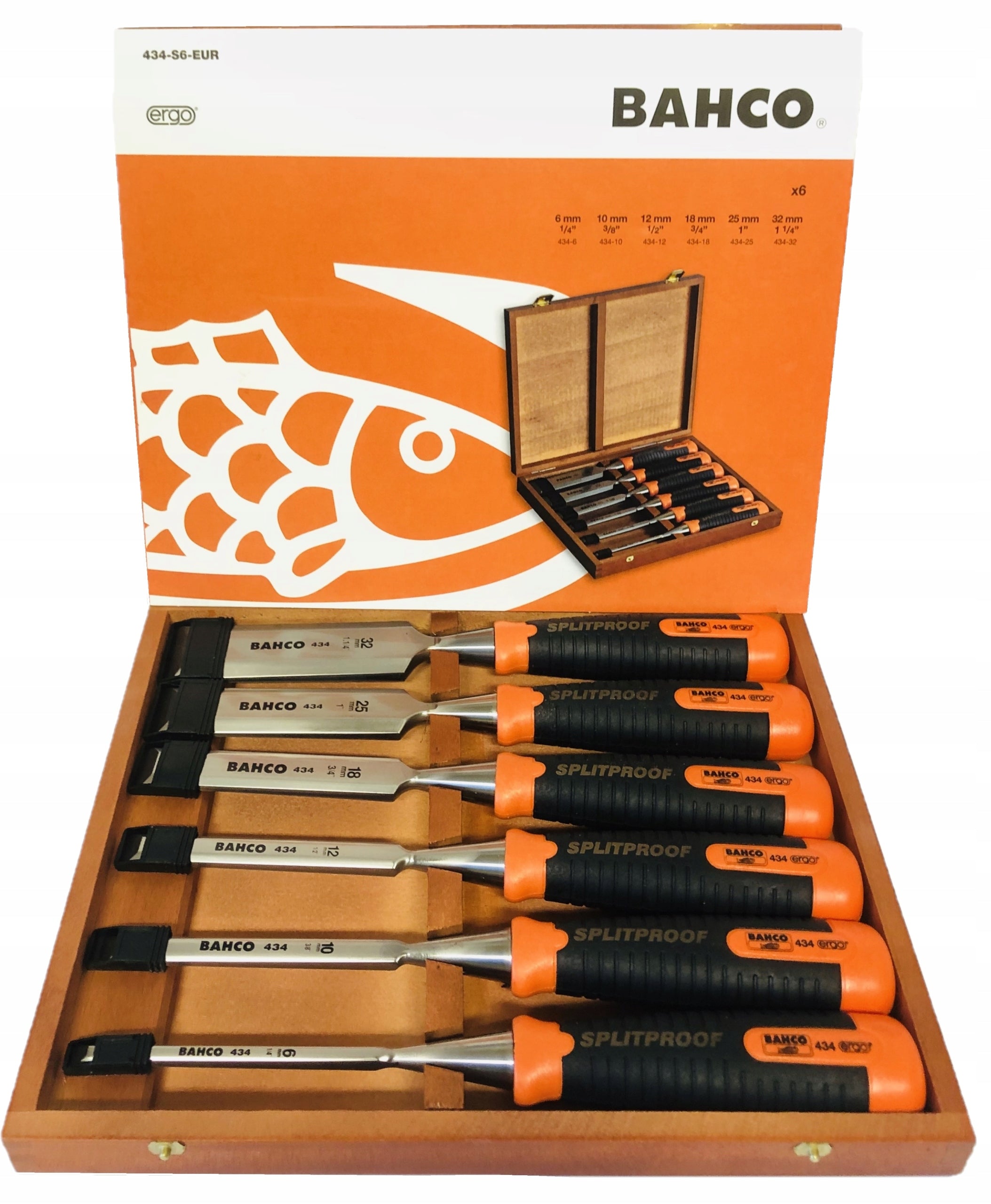BAHCO Meißelsatz in Holzkiste, 6-tlg., 434-S6-EUR 