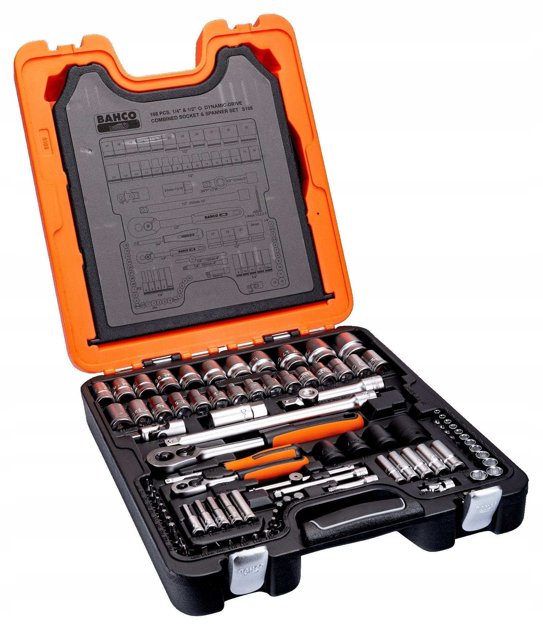 BAHCO S108 TOOL SET 1/4'' 1/2'' RATCHET WRENCHES CAPS 108 el. Brand Bahco