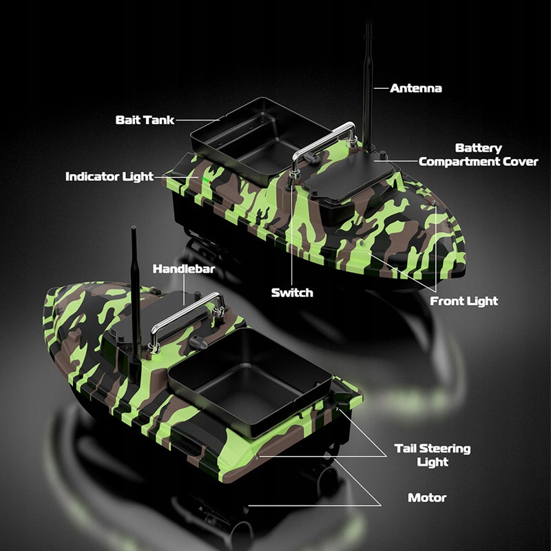 BAIT BOAT CONTROLLED RANGE 500 M, 2 KG LOAD CAPACITY FISHING BOAT Model V050_Camo
