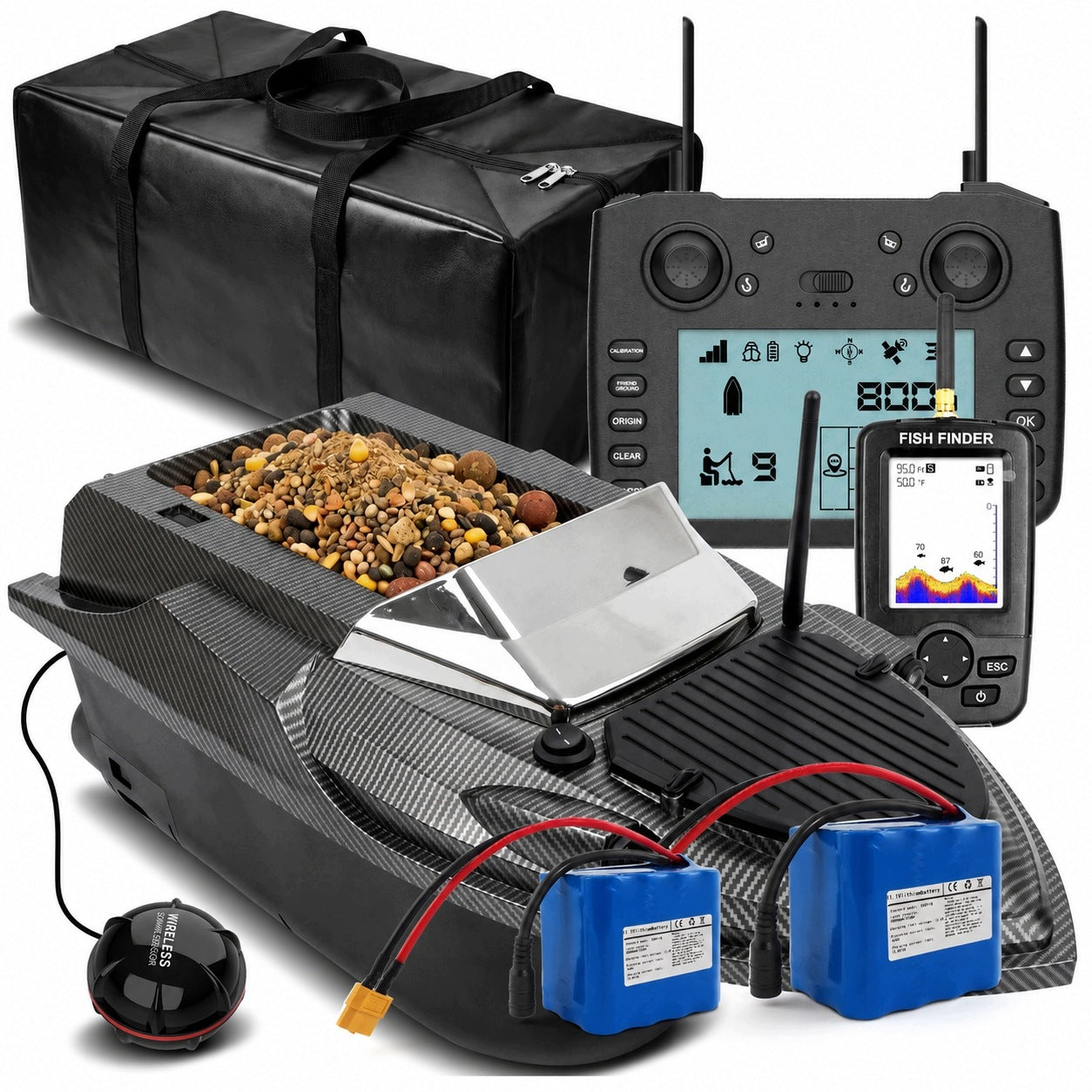 BAIT BOAT FLYTEC SONAR 800m V080 GPS 2x BATTERIES 20000mAh BAG