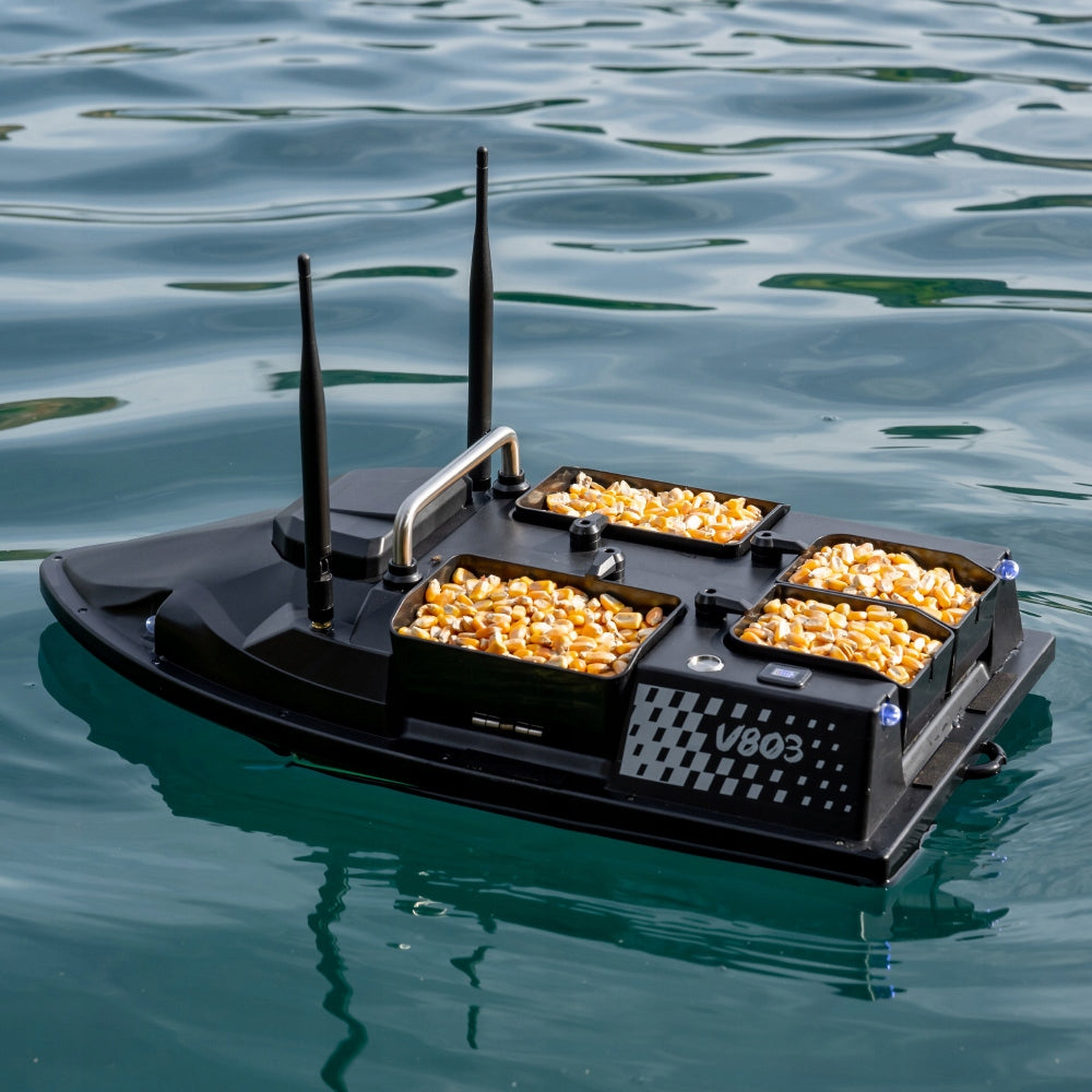 BAIT BOAT FLYTEC V803 4X FEEDERS 2XAKU 18000mAh GPS Range 500 m