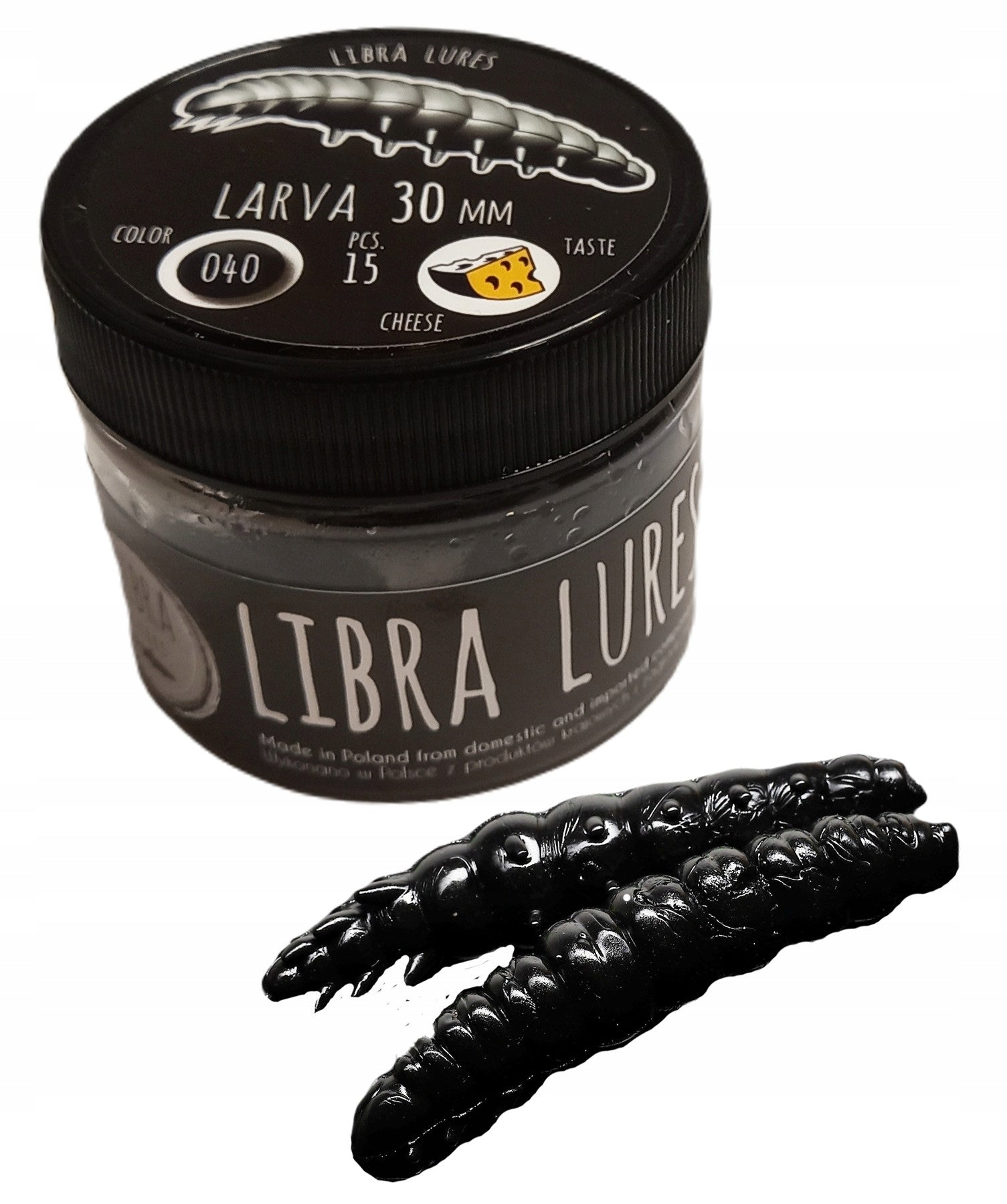 BAIT RUBBER LIBRA LURES LARVA 3CM CHEESE 040 BLACK LARVA JAR 15 PIECES Brand Libra Lures