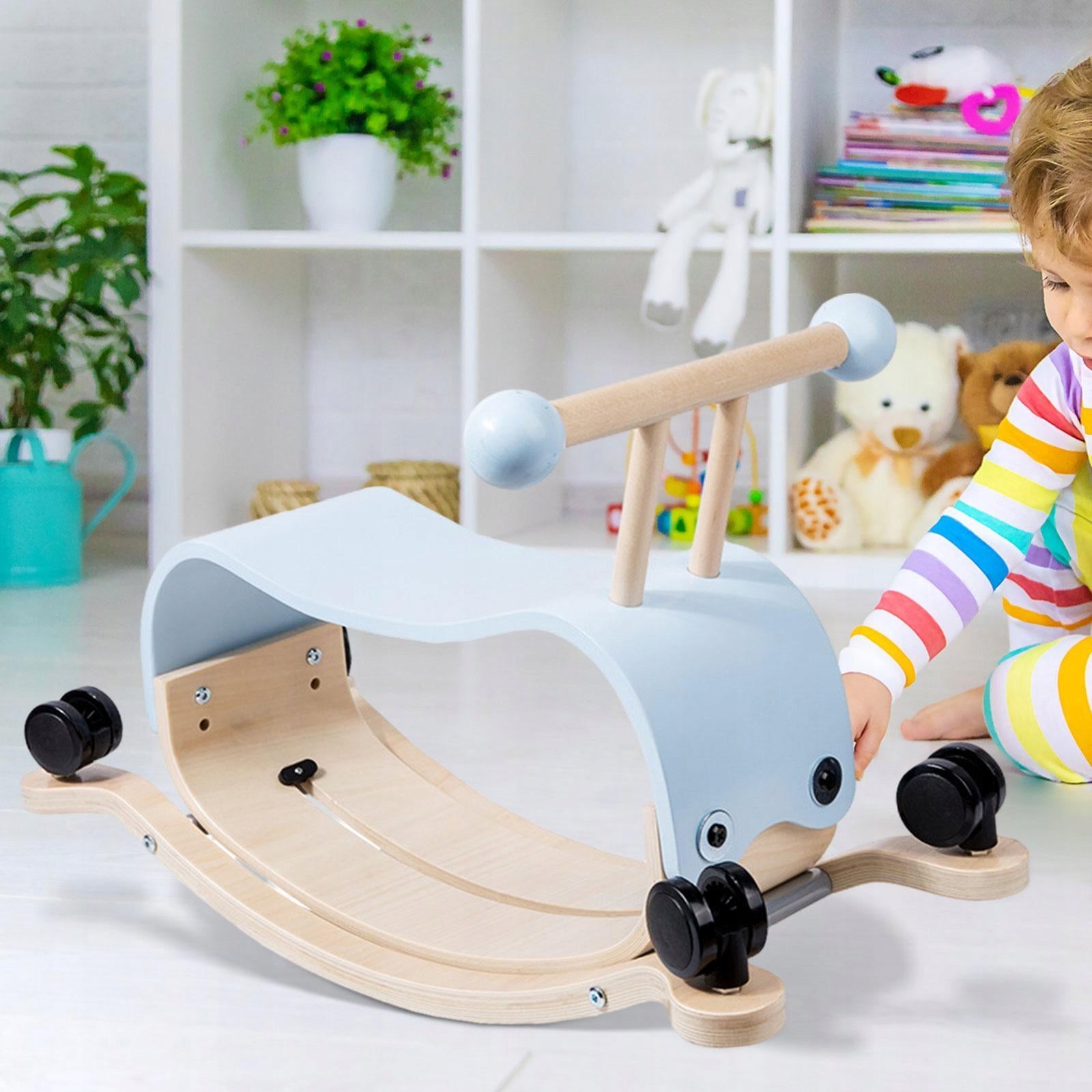 BALANCE BIKE ROCKER 2IN1 WOODEN ON WHEELS PASTEL RIDING DIANATE TEACHES Kid's age 12＋ months