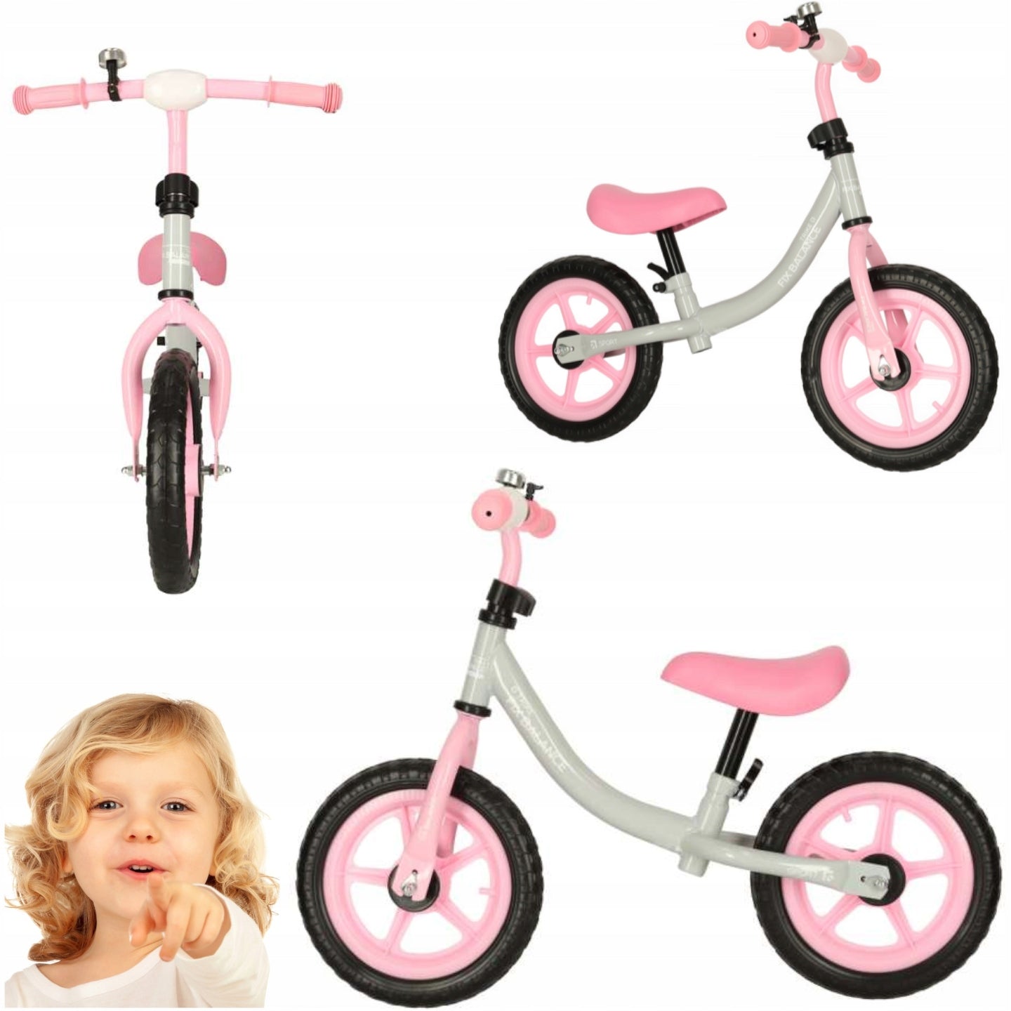 BALANCE BIKE TRIKE FIX BALANCE FOR CHILDREN ULTRA LIGHT ADJUSTABLE pink