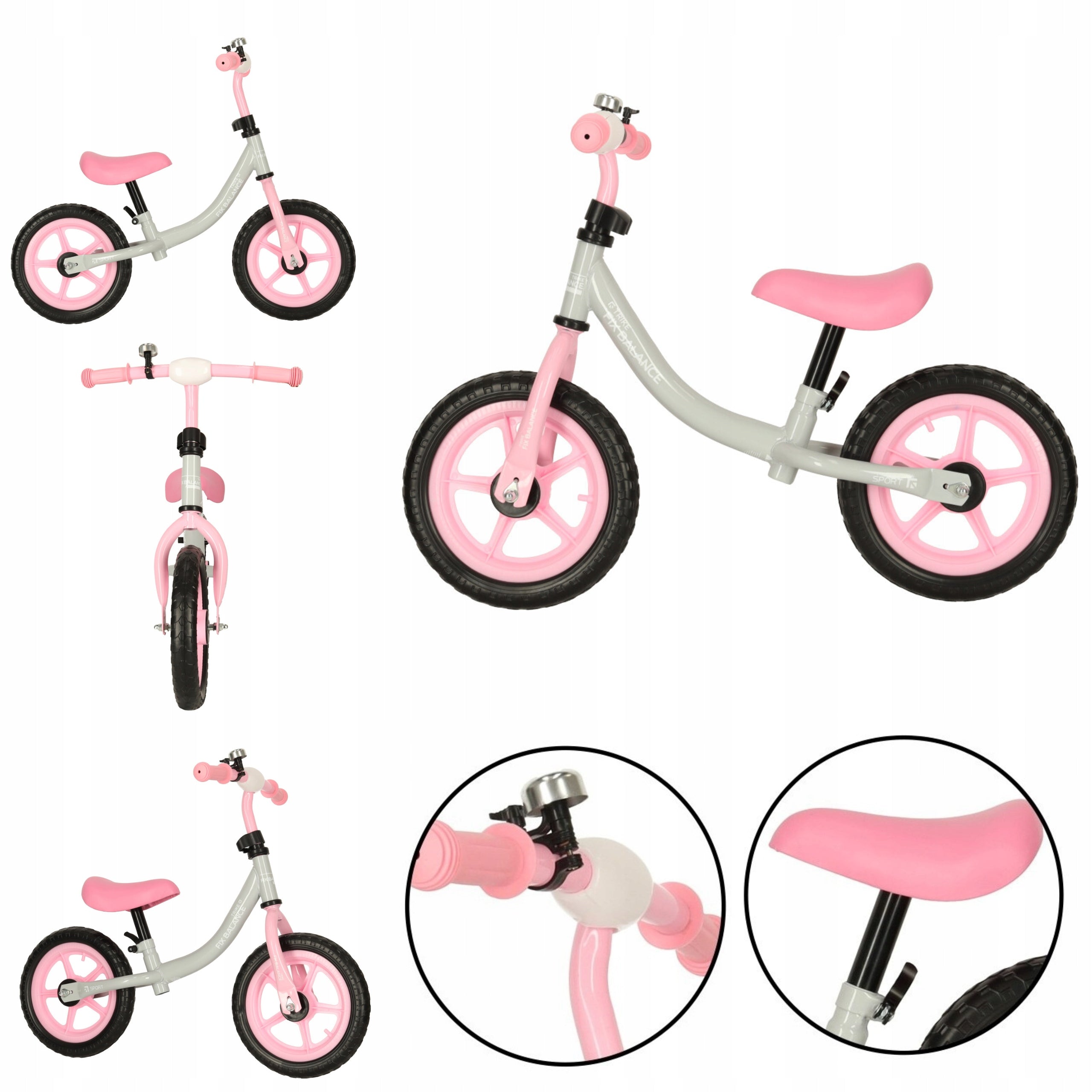 BALANCE BIKE TWO-WHEELED PINK 2-4 YEARS FOAM WHEELS ADJUSTMENT