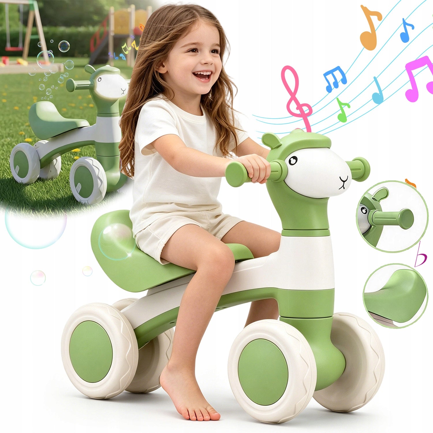 BALANCE BIKE WITH MUSIC + LIGHTS + SOAP BUBBLE SPRAY