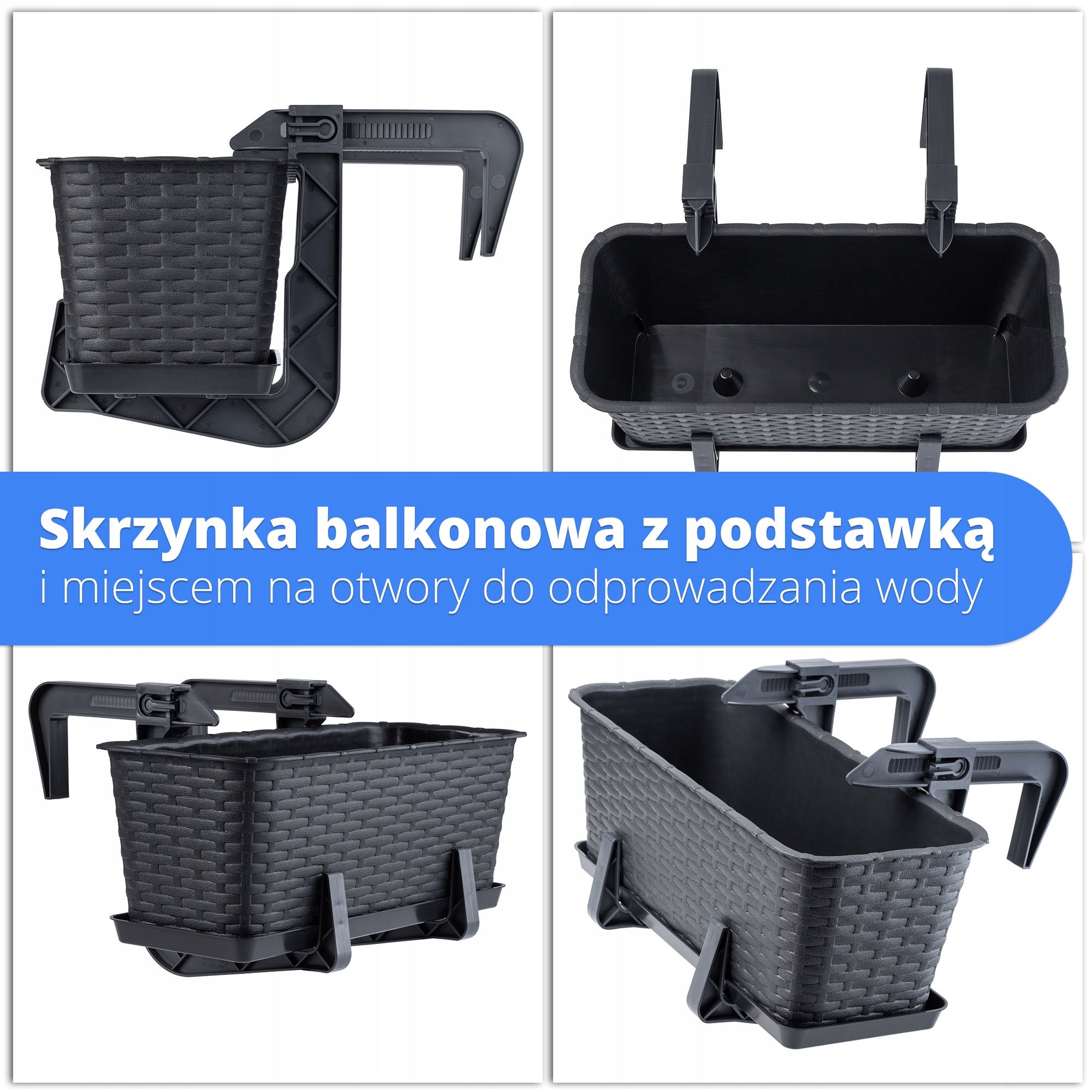 BALCONY BOX 40 cm FLOWER POT STAND HANDLES BALCONY Maximum width 17 cm