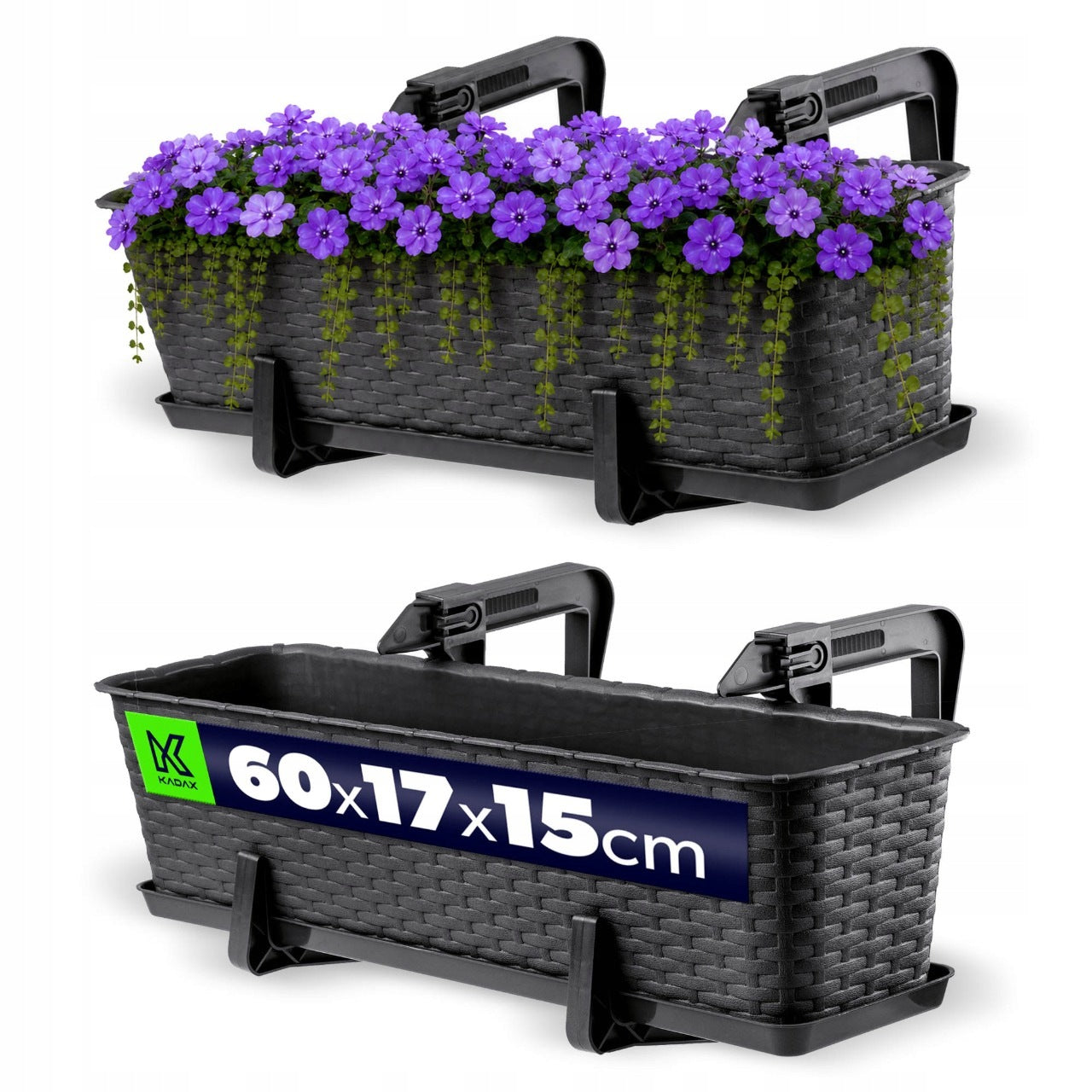 BALCONY BOX 60 cm FLOWER POT STAND HANDLES BALCONY