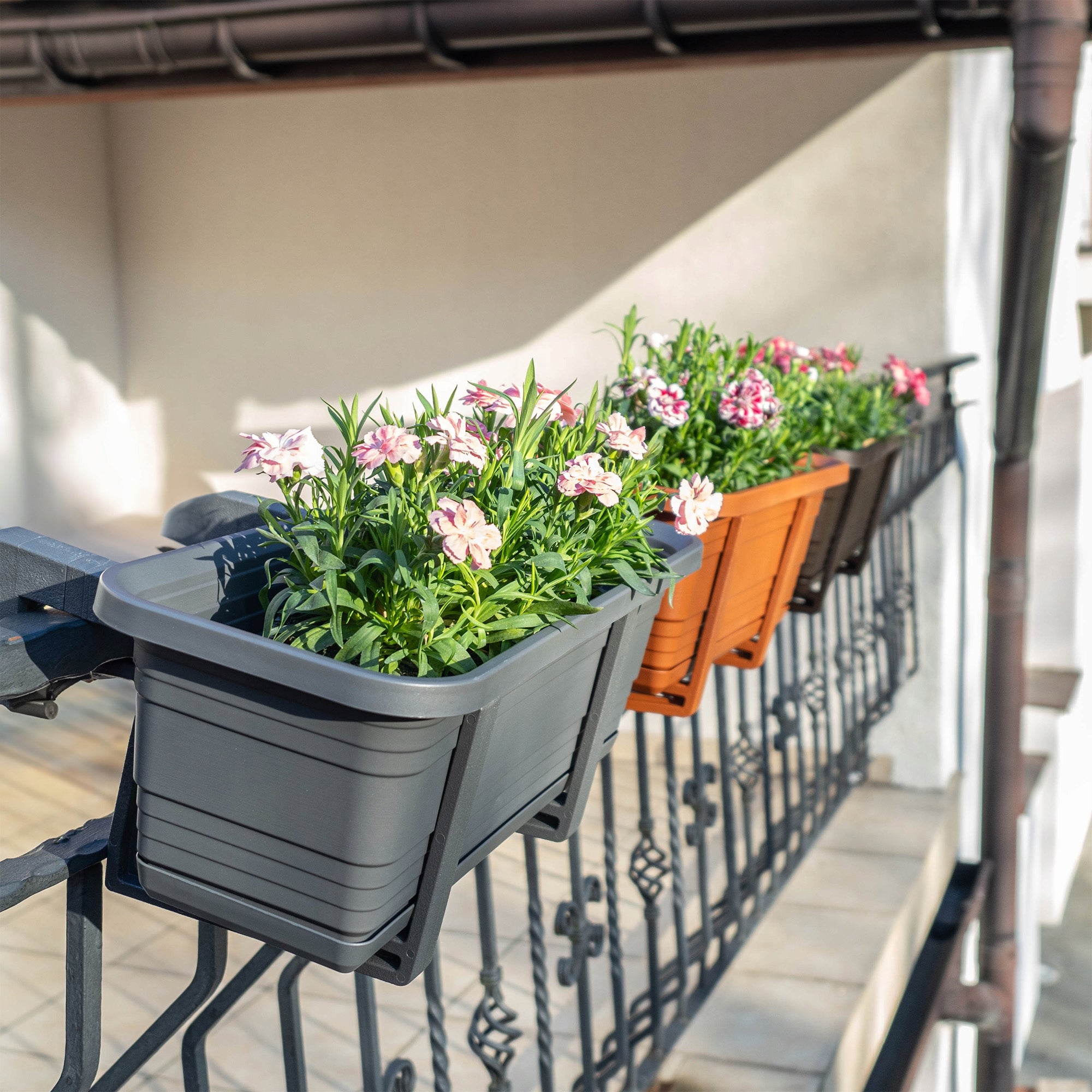 BALCONY BOX FLOWER POT 50cm HANDLES STAND BALCONY BALUSTRADE Maximum length 50 cm