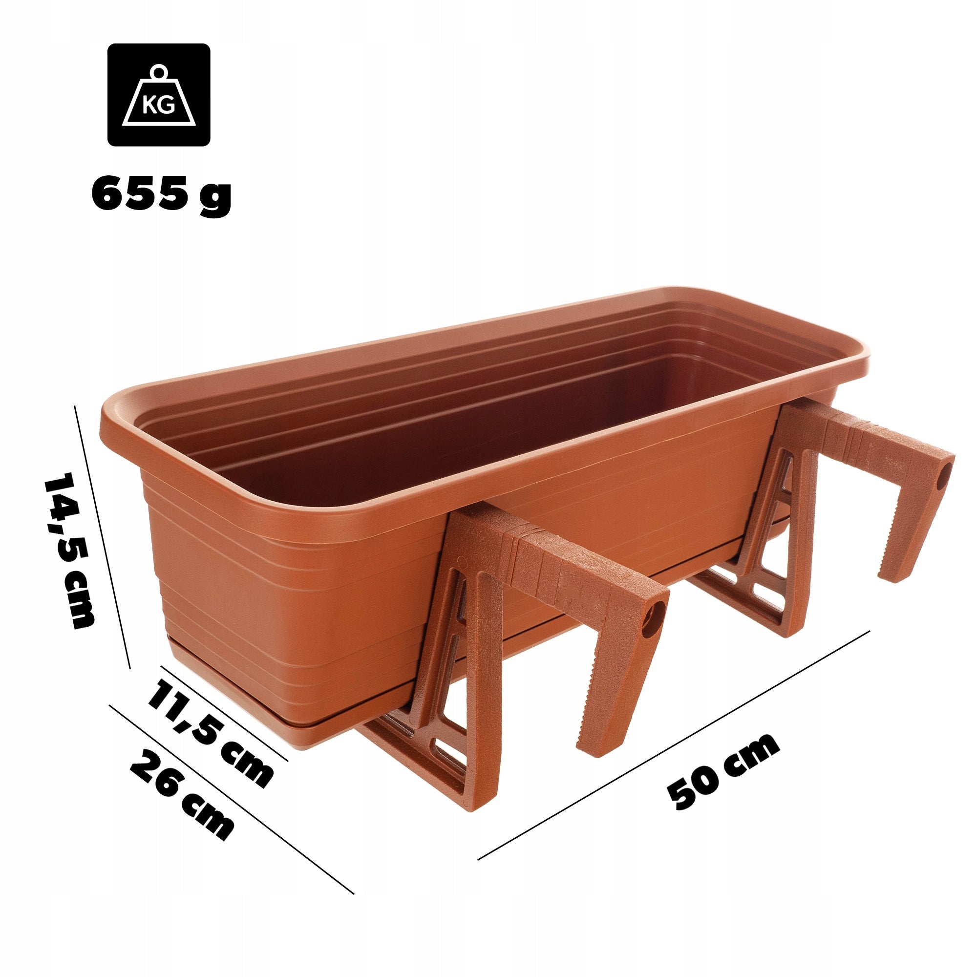 BALCONY BOX FLOWER POT 50cm HANDLES STAND BALCONY BALUSTRADE Packaging status original