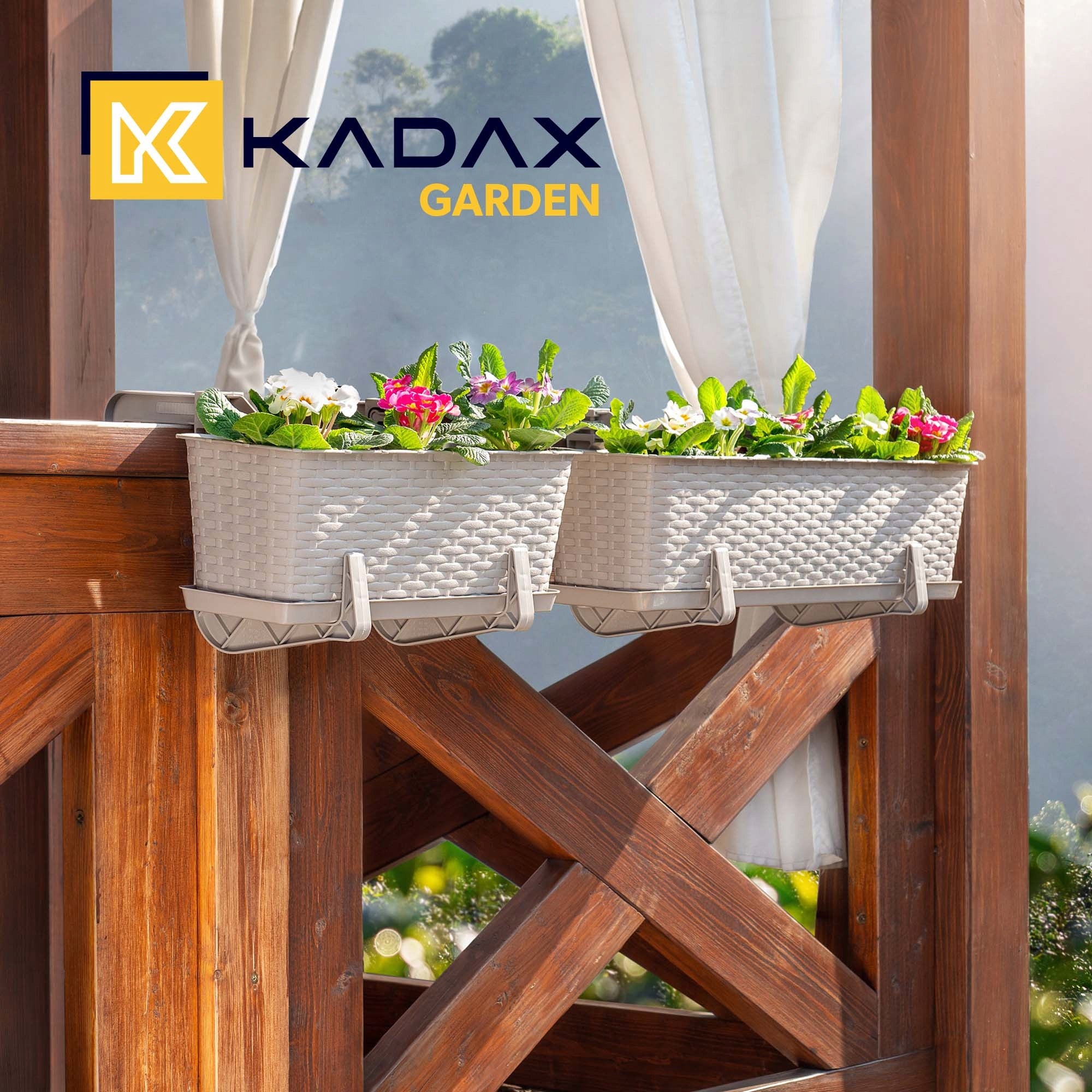 BALCONY BOX FLOWER POT 60cm HANDLES CARAMEL STAND 4 pcs Packaging status original