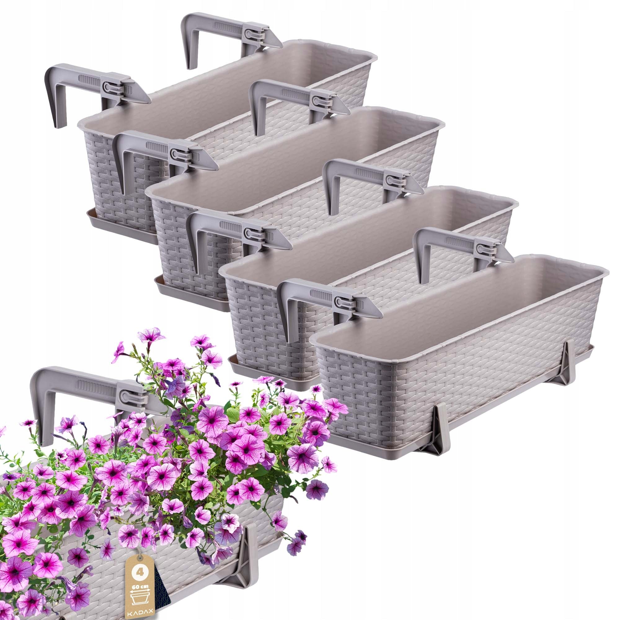 BALCONY BOX FLOWER POT 60cm HANDLES CARAMEL STAND 4 pcs