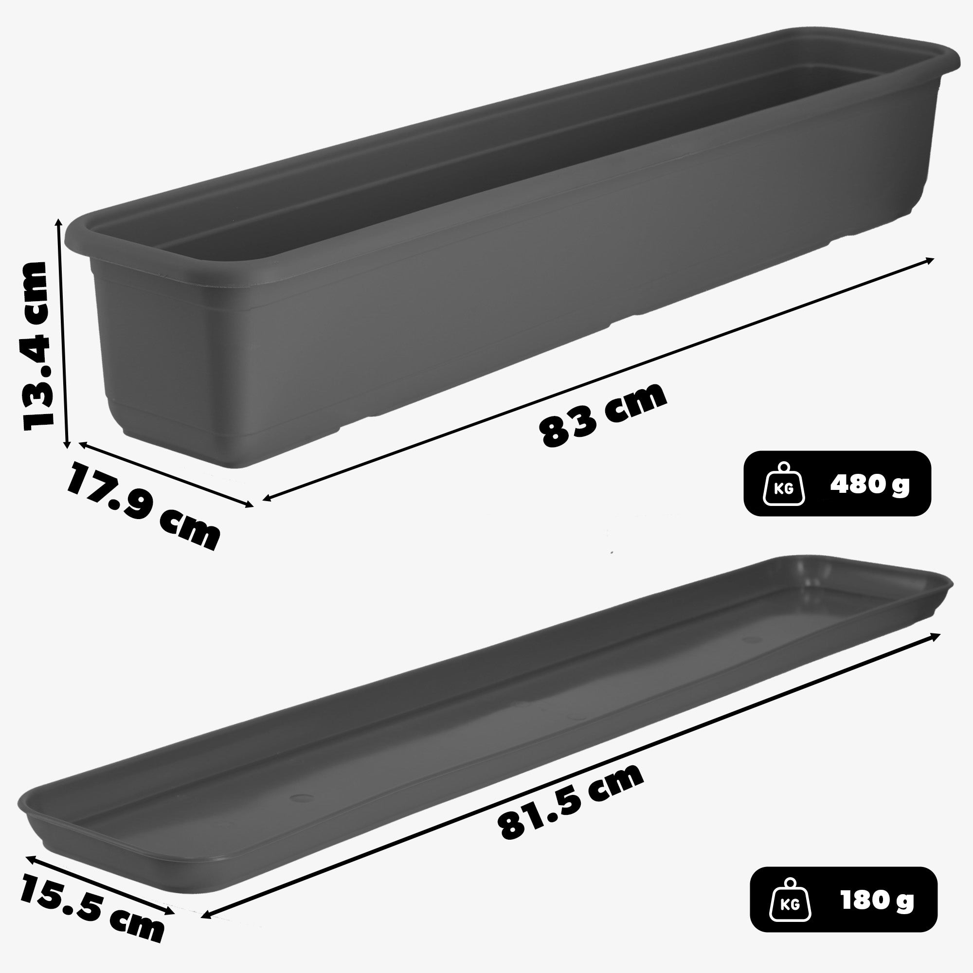 BALCONY BOX FLOWER POT 80cm WITH STAND BALCONY FLOWERS ANTHRACITE Weight 0.66 kg