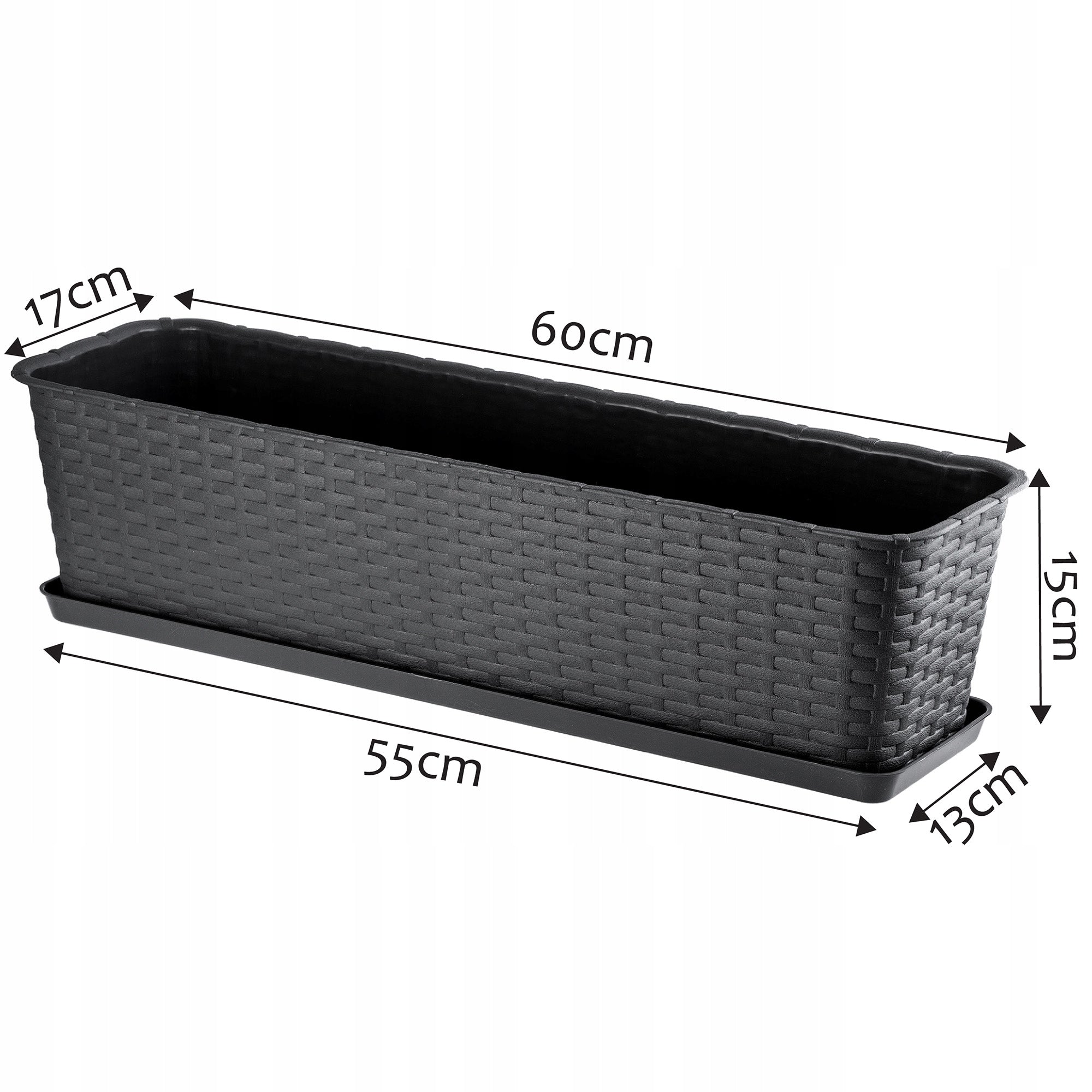 BALCONY BOX FLOWER POT ANTHRACITE 60cm + STAND Brand Kadax