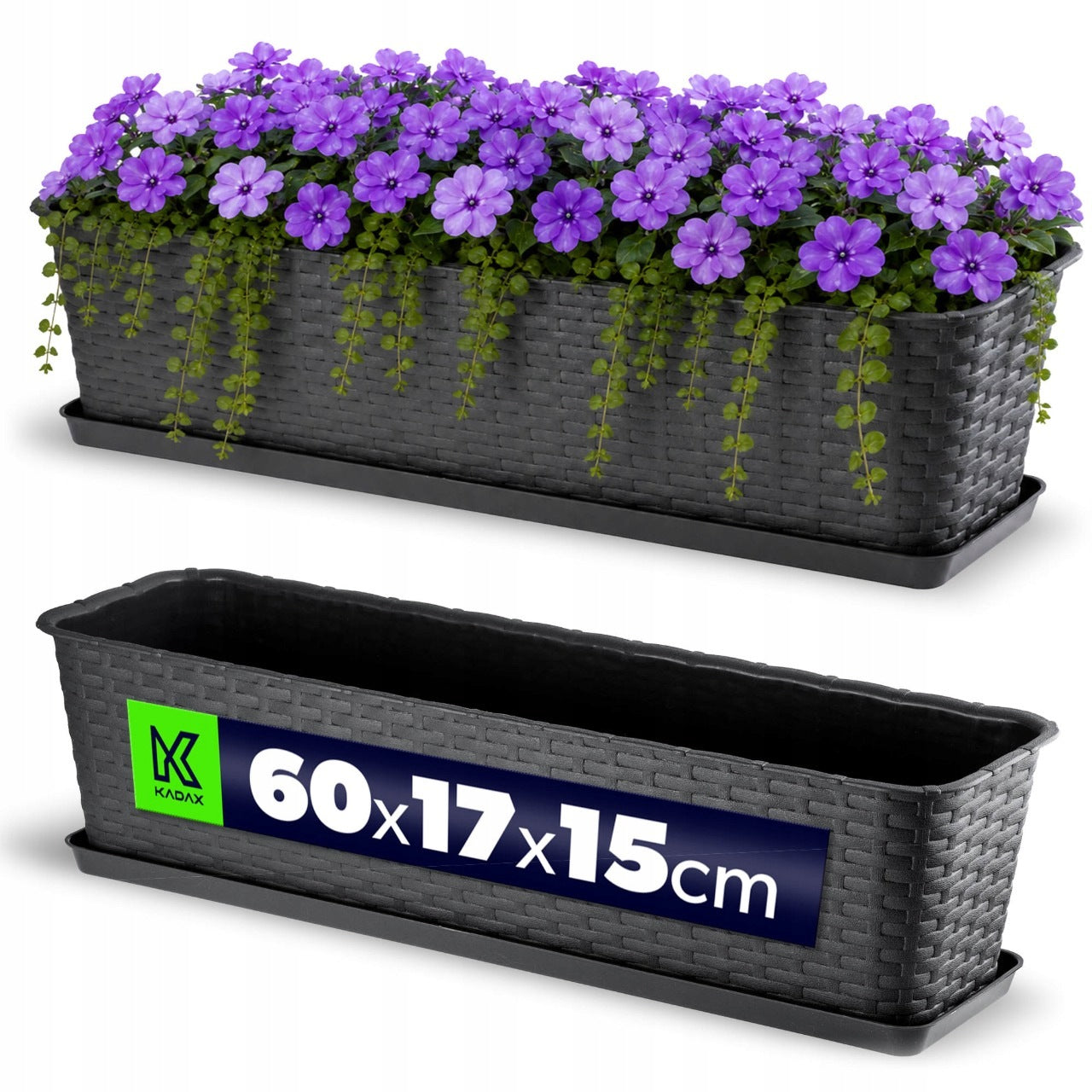 BALCONY BOX FLOWER POT ANTHRACITE 60cm + STAND
