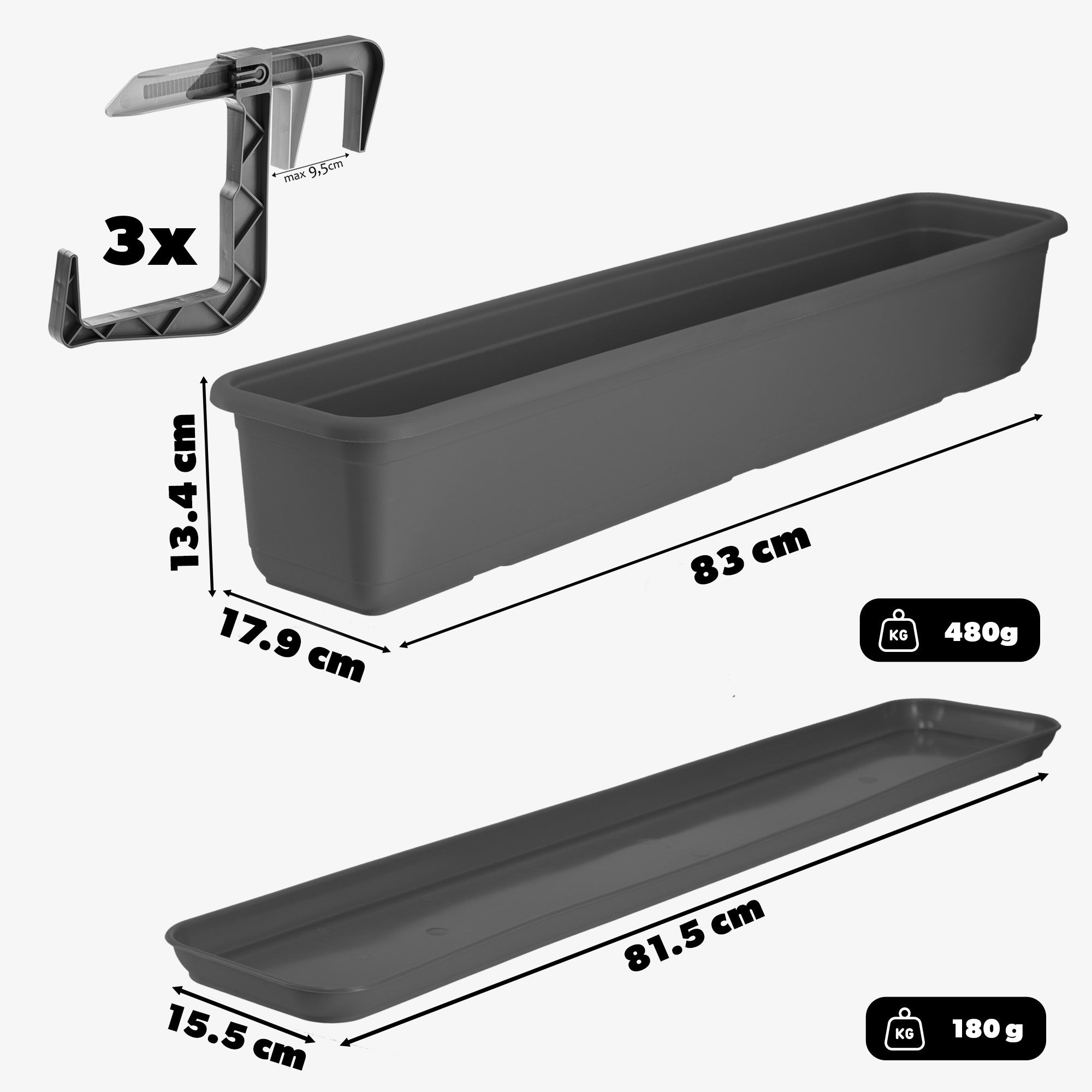 BALCONY BOX POT PLANTER 80 cm WITH STAND HANDLES OBLONG Manufacturer code K8379