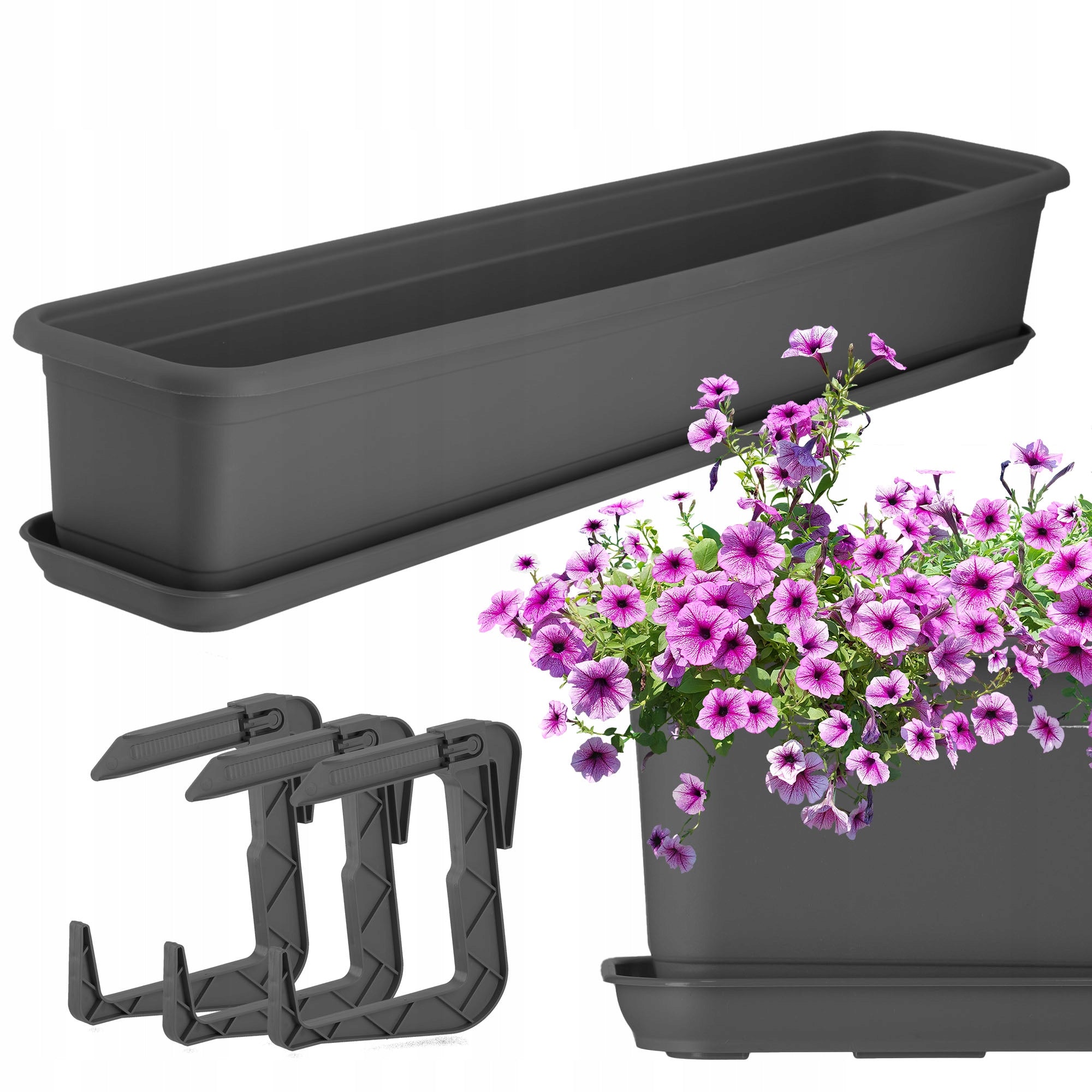 BALCONY BOX POT PLANTER 80 cm WITH STAND HANDLES OBLONG