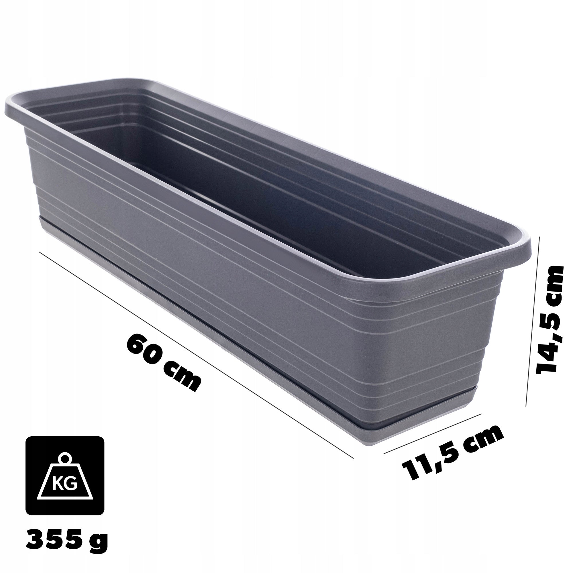 BALCONY FLOWER POT BOX FLOWER POT 60cm + STAND ANTHRACITE Weight 0.36 kg