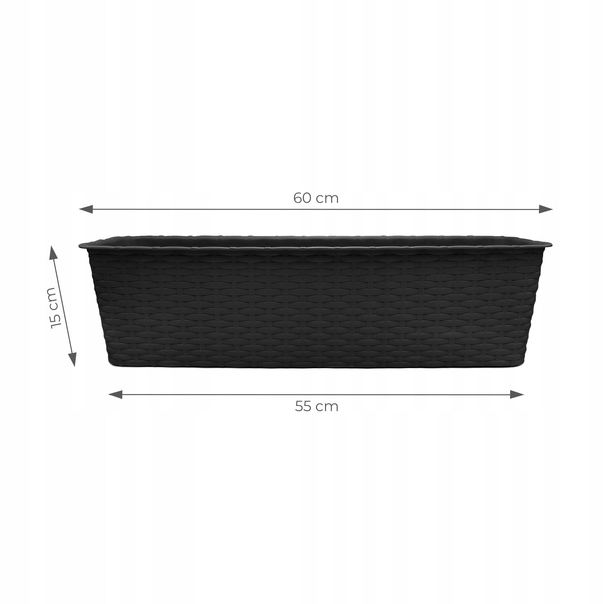 BALCONY FLOWER POT RATTAN PLANTER FOR BALCONY FLOWERS PLANTS 60cm ANTHRACITE Color black