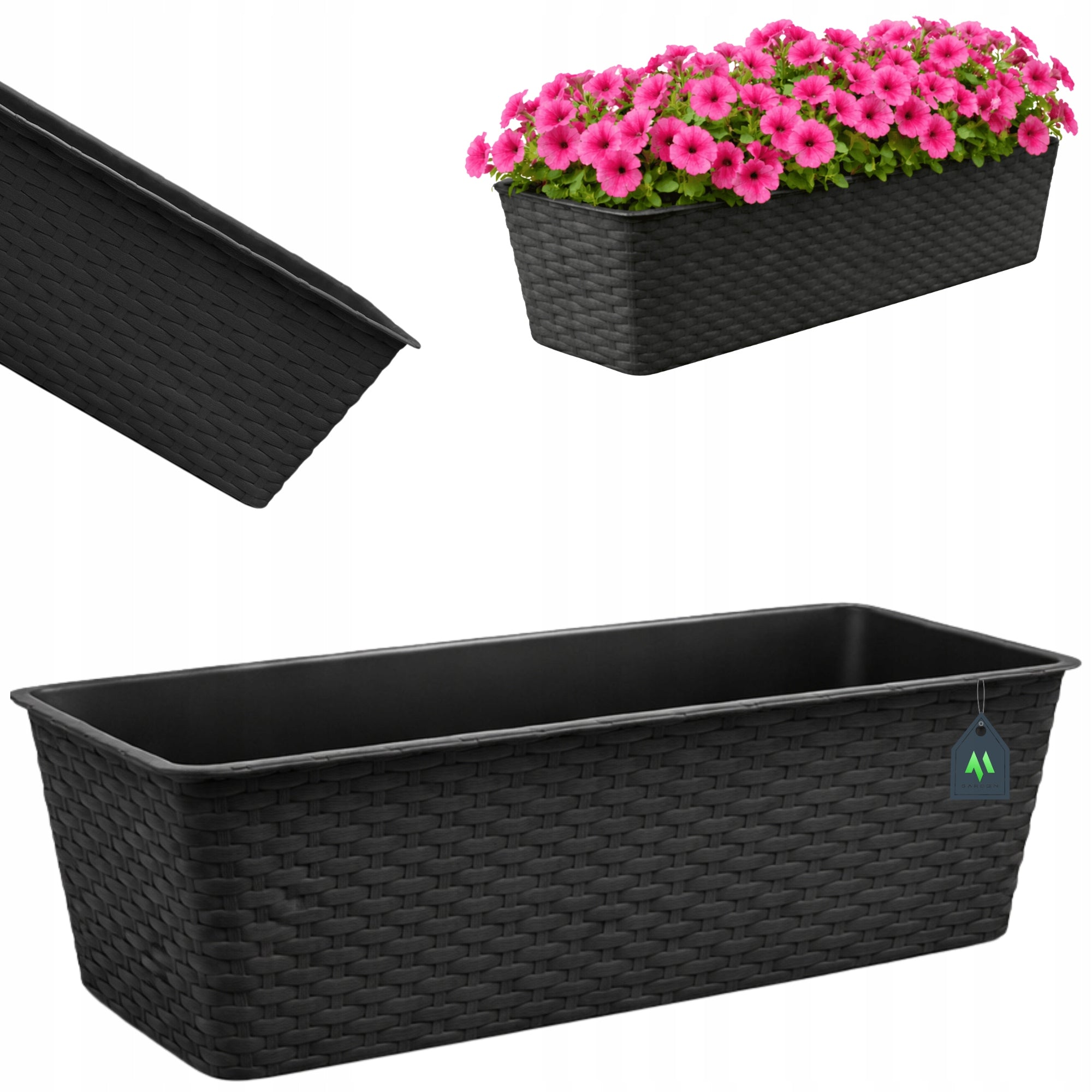 BALCONY FLOWER POT RATTAN PLANTER FOR BALCONY FLOWERS PLANTS 60cm ANTHRACITE