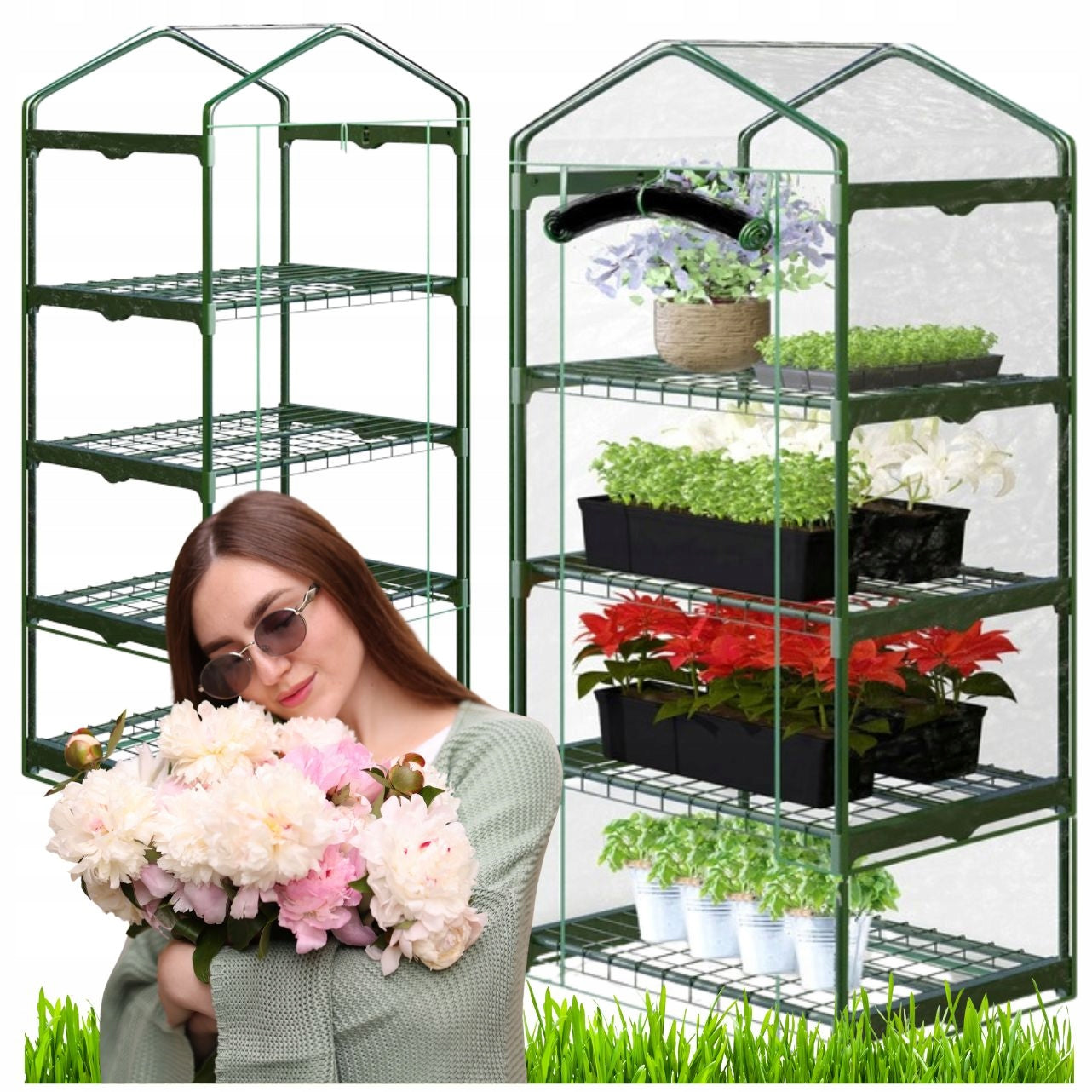 BALCONY GREENHOUSE FOR GROWING PLANTS BOOKCASE WITH SHELVES FOR TERRACE + FOIL