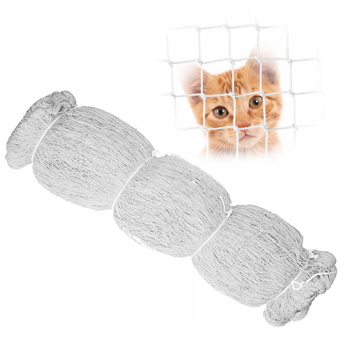 BALCONY NET IN ROLL 3x2m FOR CAT WHITE EYELET 50x50mm SAFE CATS