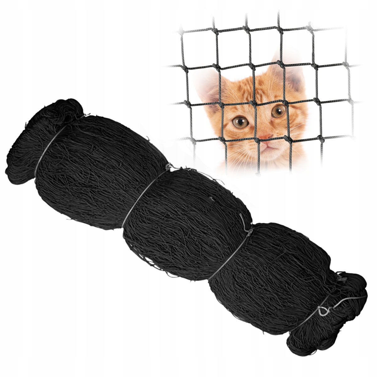 BALCONY NET IN ROLL 8x2m FOR CAT BLACK EYELET 50x50mm SAFE CATS