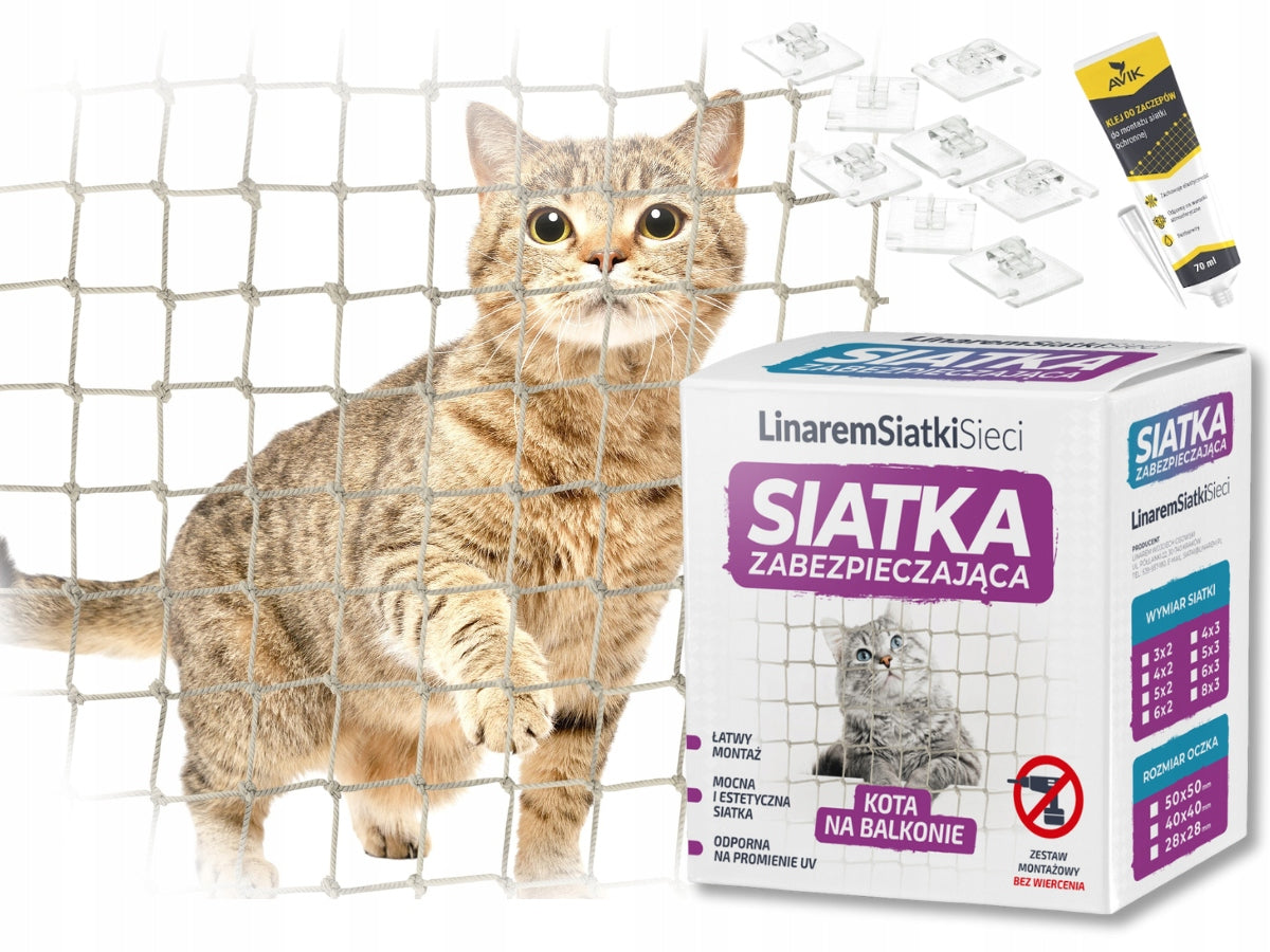 BALCONY SET 4x2m WITH DENSE CAT NET EYELET 28x28mm WITHOUT DRILLING