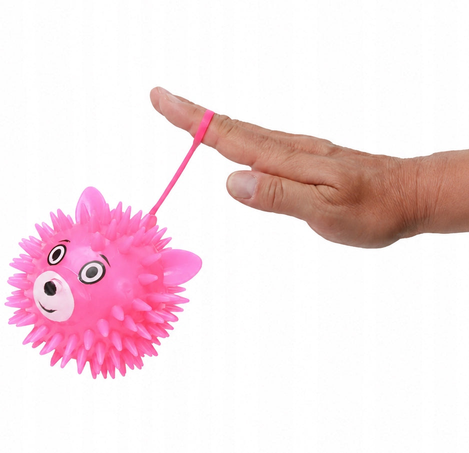 BALL SENSORY BEAR GLOWING ON ELASTIC BAND WITH SPIKES 6,5CM SQUISHY Kind rubber