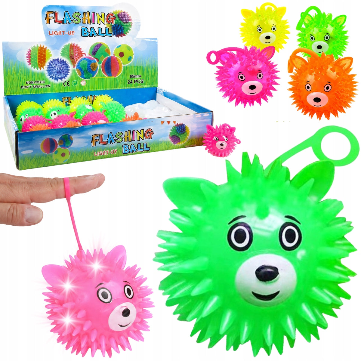 BALL SENSORY BEAR GLOWING ON ELASTIC BAND WITH SPIKES 6,5CM SQUISHY