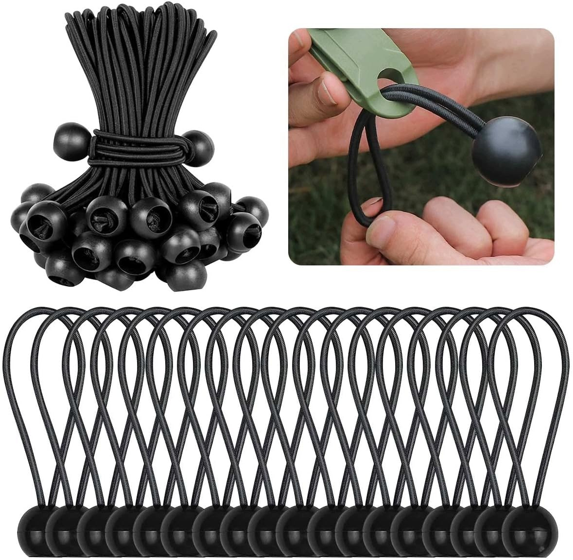BALL TENSIONERS 50 PCS 15CM FLEXIBLE RUBBER FOR TENTS