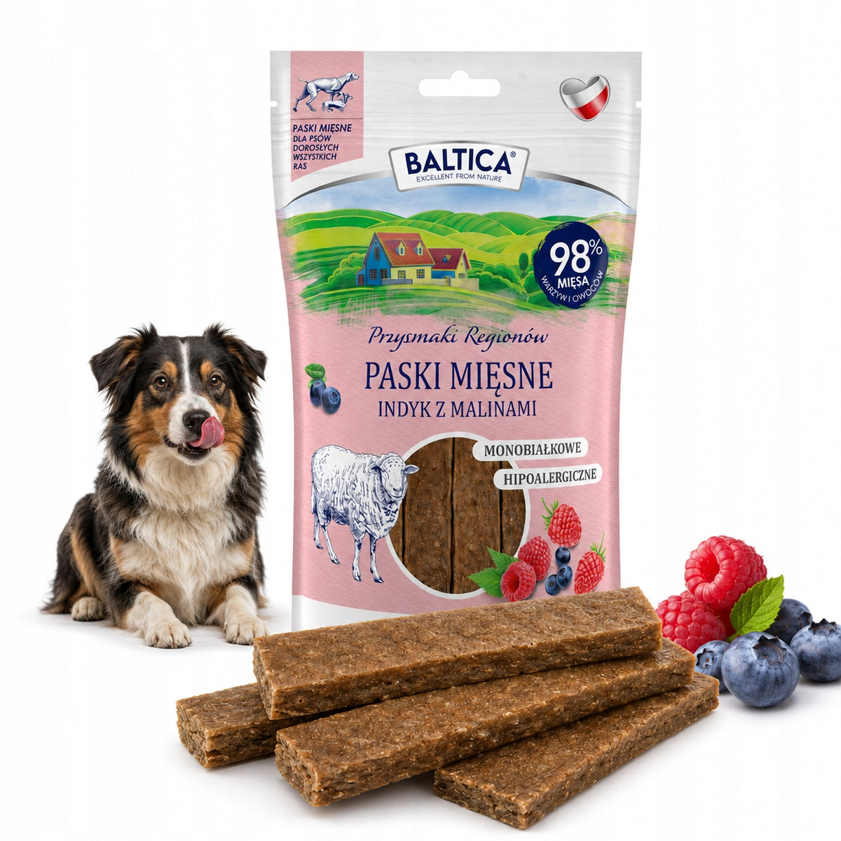 BALTICA Dog Treat MEAT Strips LAMB with RASPBERRIES Taste 90g