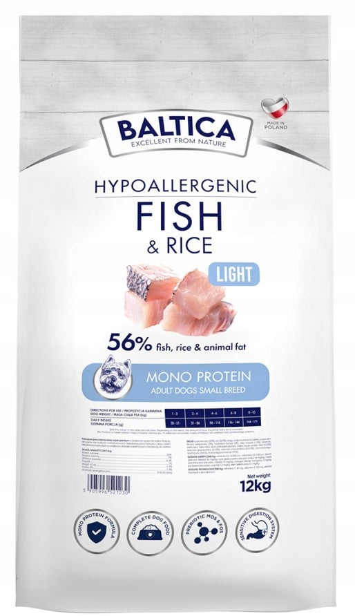 BALTICA NUTRACEUTIC Hypoallergenic Fish and Rice Light for small breeds 12kg