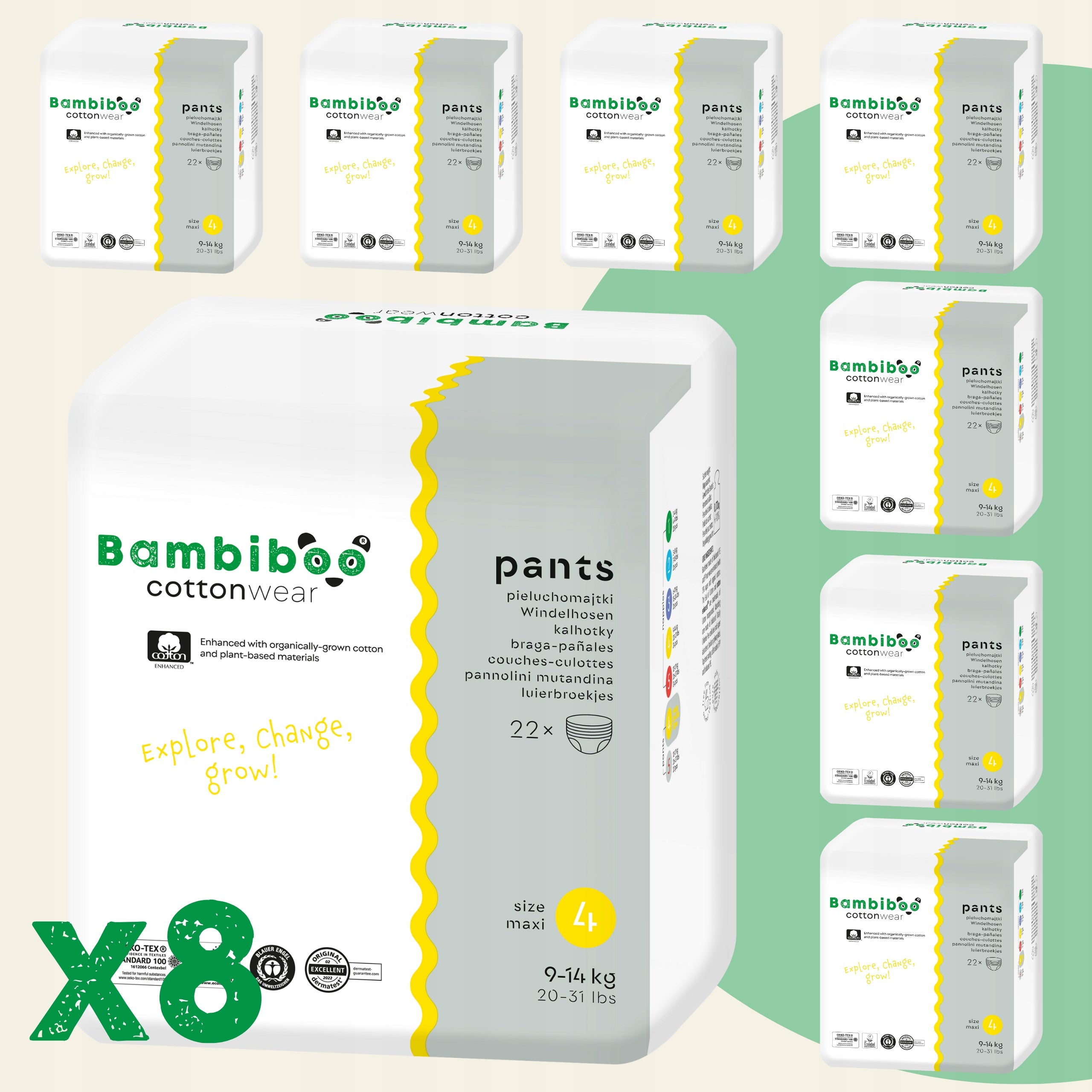 BAMBIBOO Maxi 4 SET 8x22pcs Cottonwear 9-14kg Pants Packaging status original