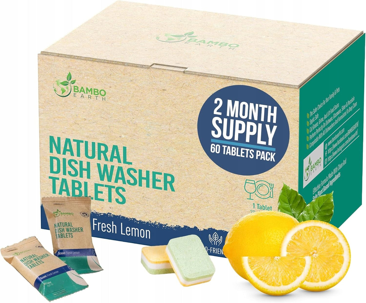 BAMBOEARTH Dishwasher Tablets 60 Pack Eco Friendly Plant Based