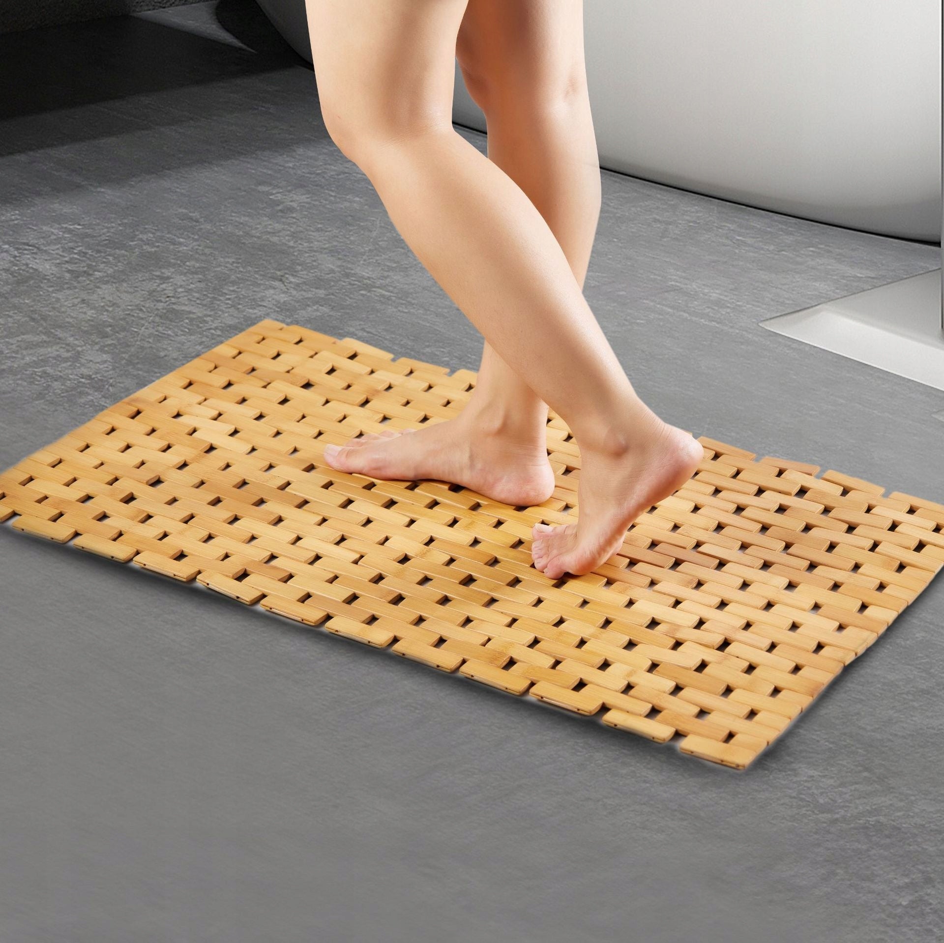 BAMBOO BATHROOM MAT WOODEN NON-SLIP RUG NATURAL 50x70 cm Length 60 cm