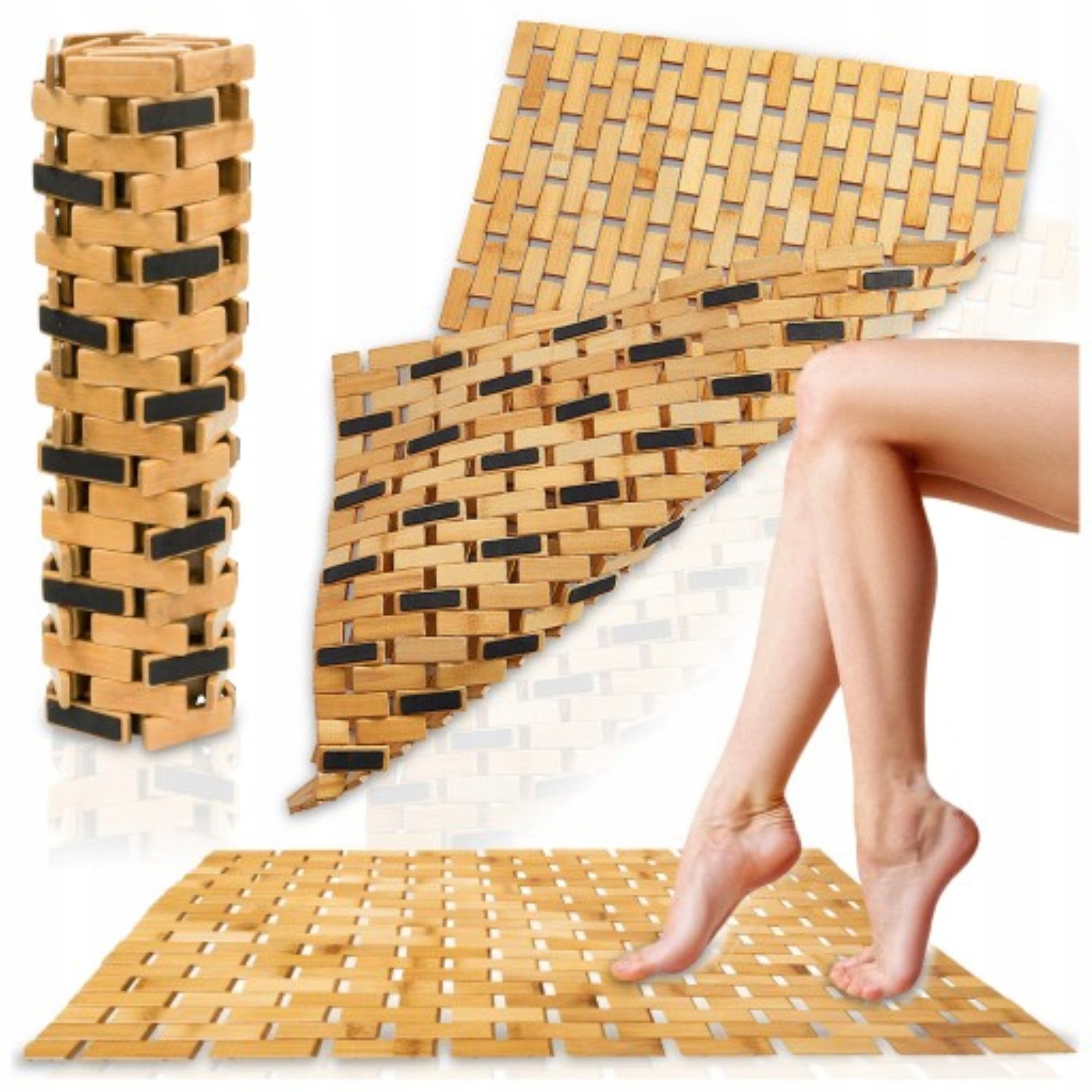 BAMBOO BATHROOM MAT WOODEN NON-SLIP RUG NATURE 80x50 CM Manufacturer code By-Beauty