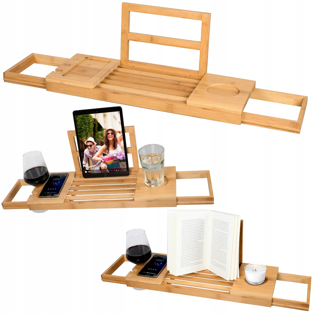 BAMBOO BATHROOM SHELF ADJUSTABLE 50 - 85 cm