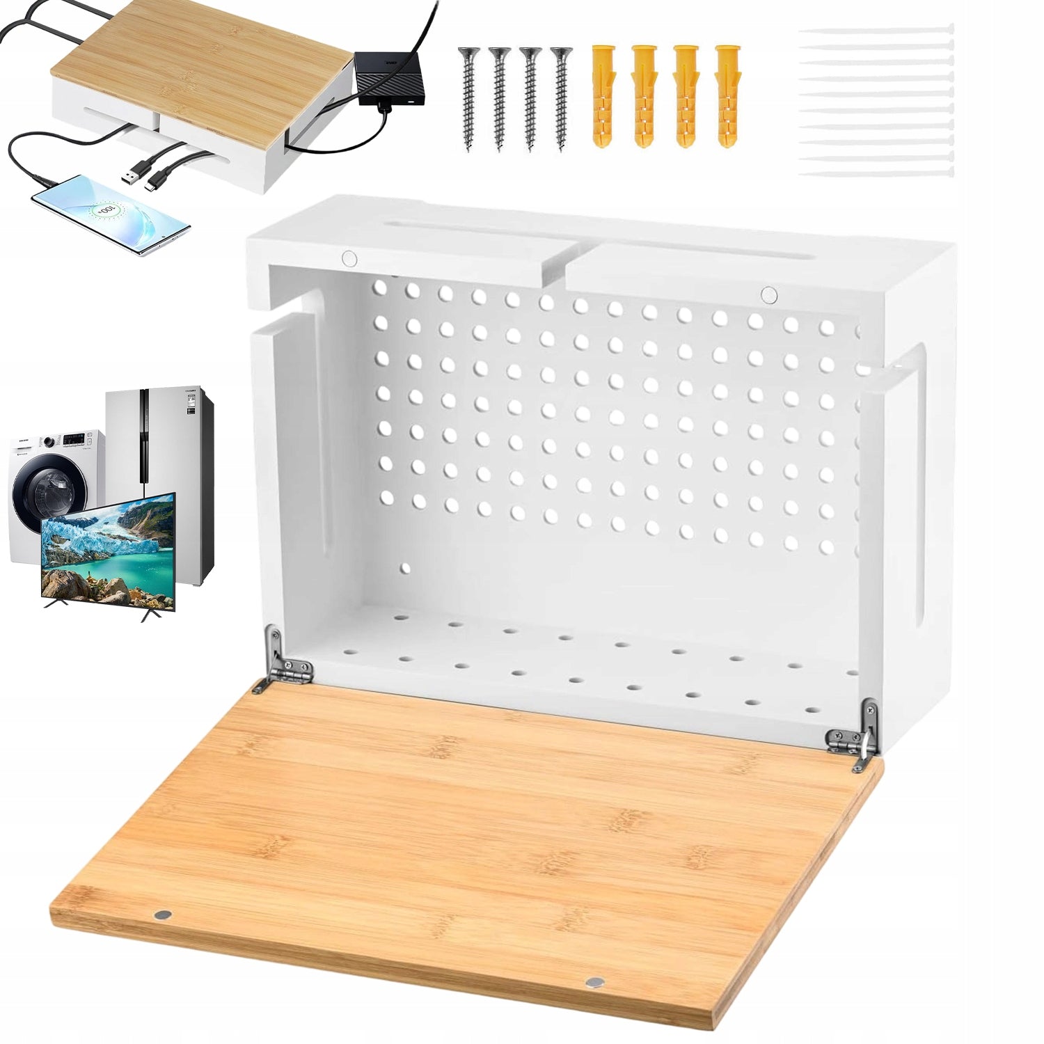 BAMBOO CABLE MASKING BOX WITH WALL VENTILATION