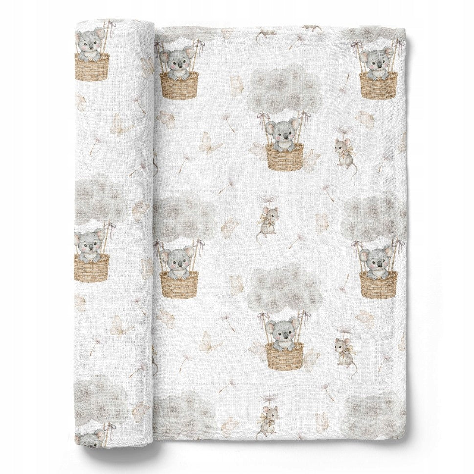 BAMBOO DIAPER 110x110 KOALA/BLOWERS GREY Bocioland